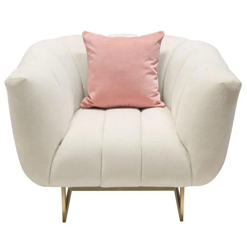 Venus Cream Fabric Chair w/ Contrasting Pillows & Gold Finished Metal Base