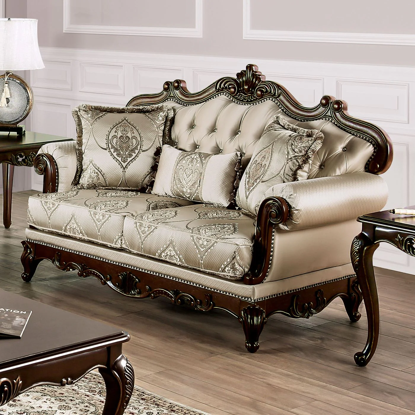 Veracruz Loveseat, Dark Cherry/Beige