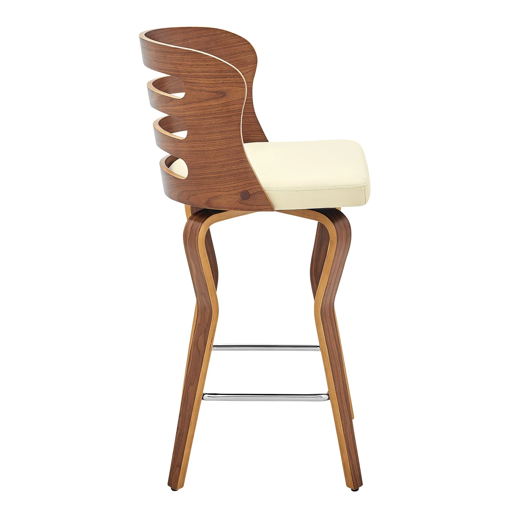 Verne 26" Swivel Cream Faux Leather and Walnut Wood Bar Stool - Image 3