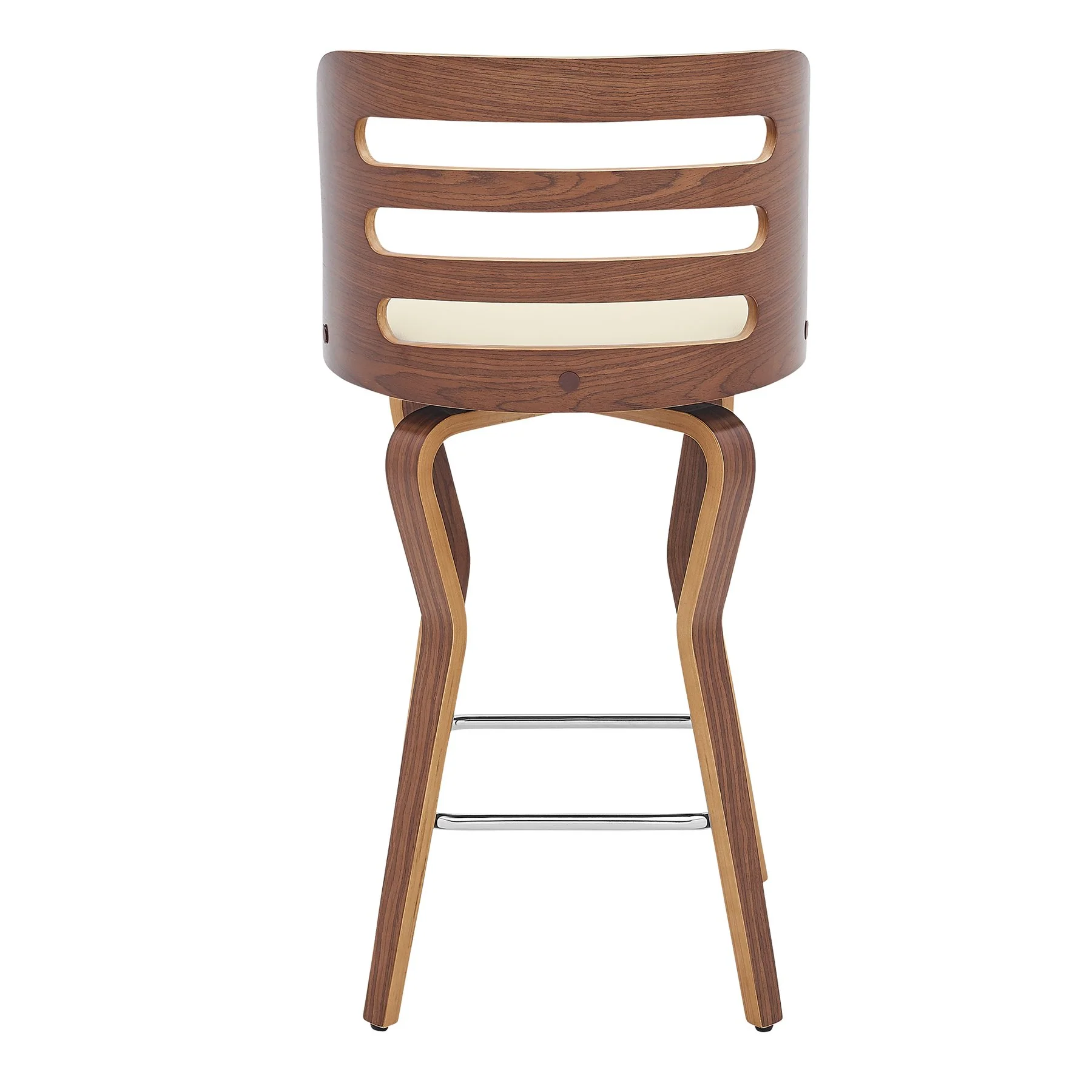 Verne 26" Swivel Cream Faux Leather and Walnut Wood Bar Stool - Image 5
