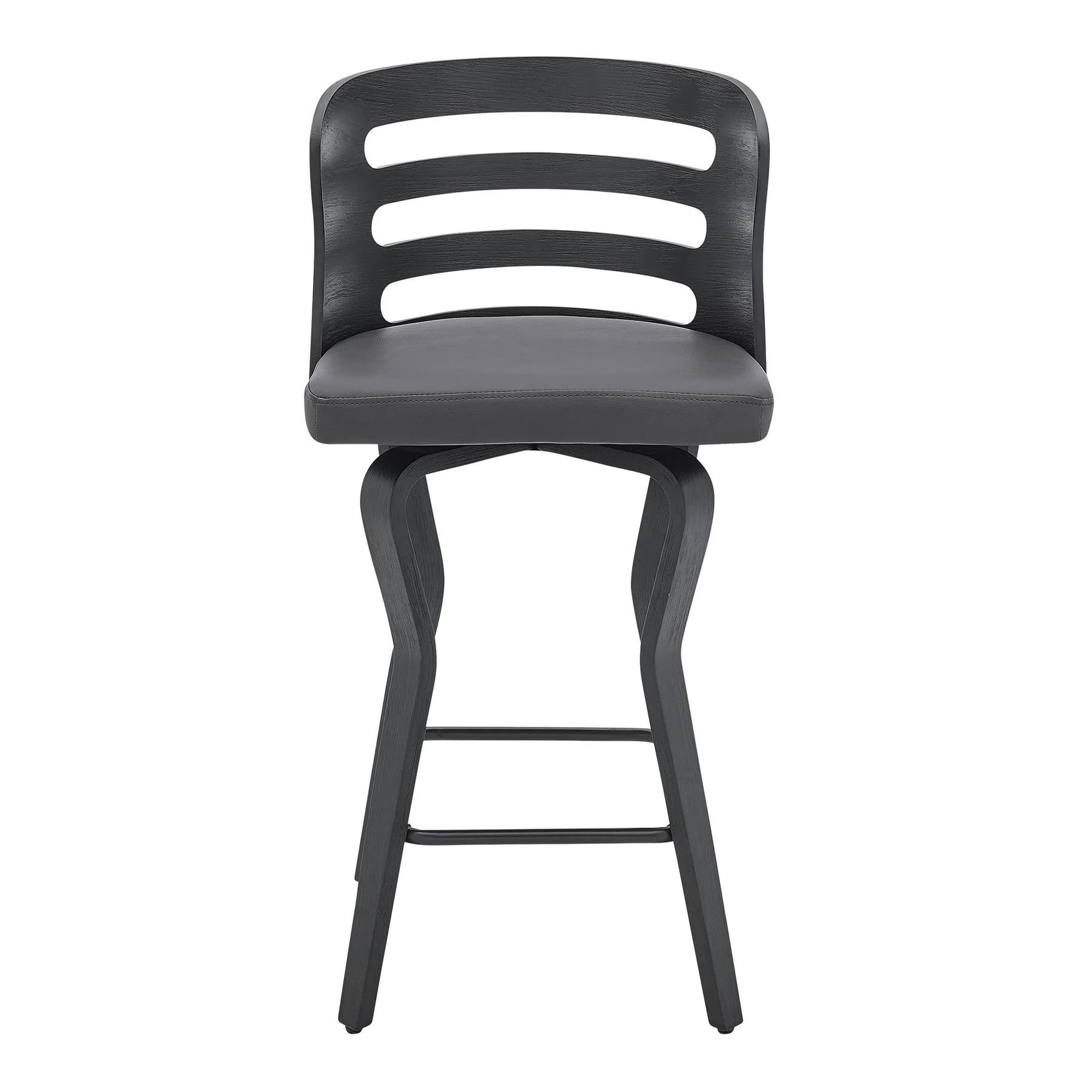 Verne 26" Swivel Gray Faux Leather and Black Wood Bar Stool - Image 2