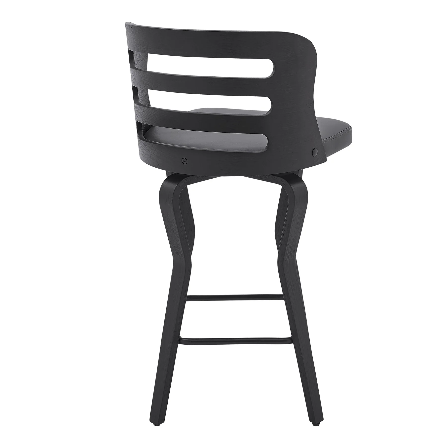 Verne 26" Swivel Gray Faux Leather and Black Wood Bar Stool - Image 4