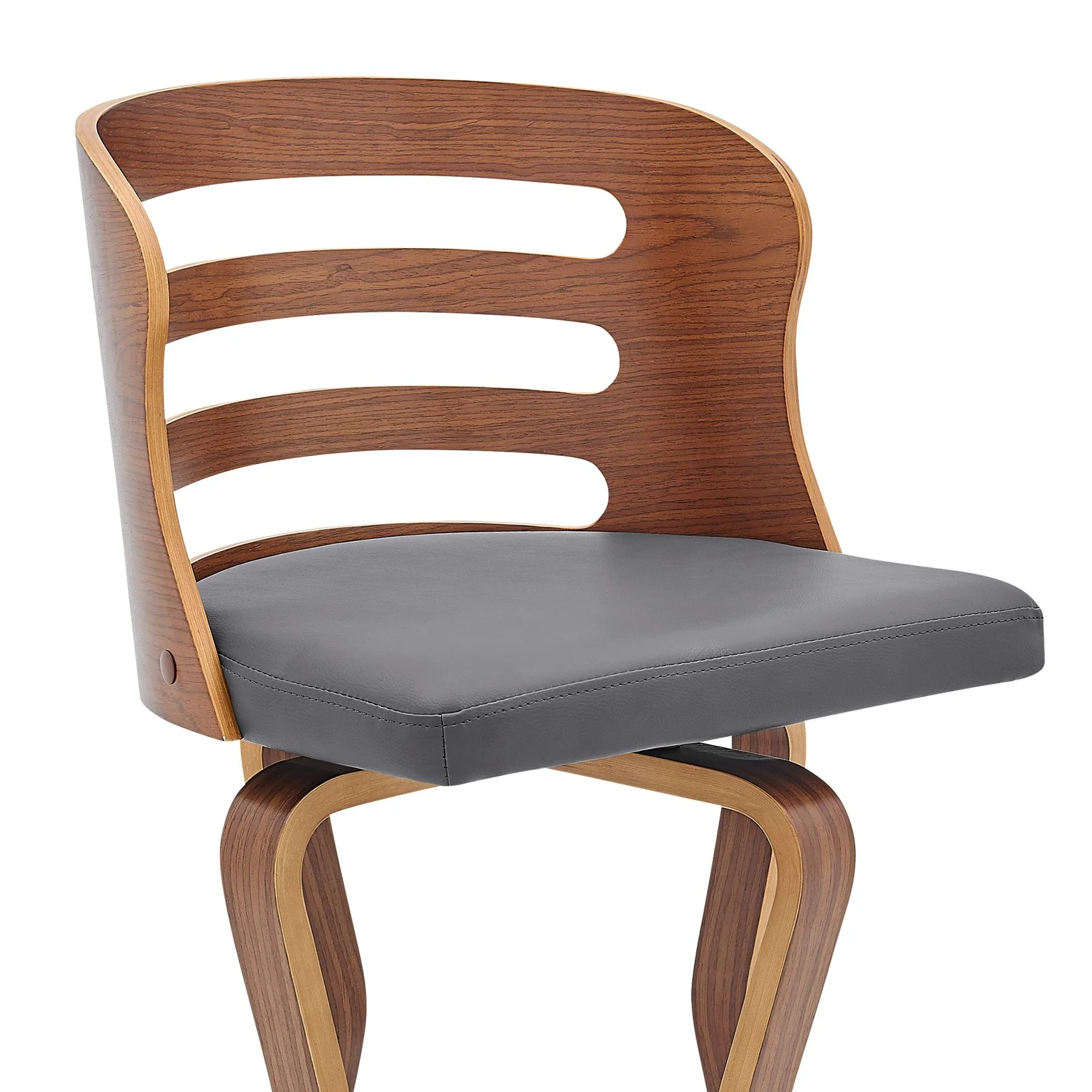 Verne 26" Swivel Gray Faux Leather and Walnut Wood Bar Stool - Image 6