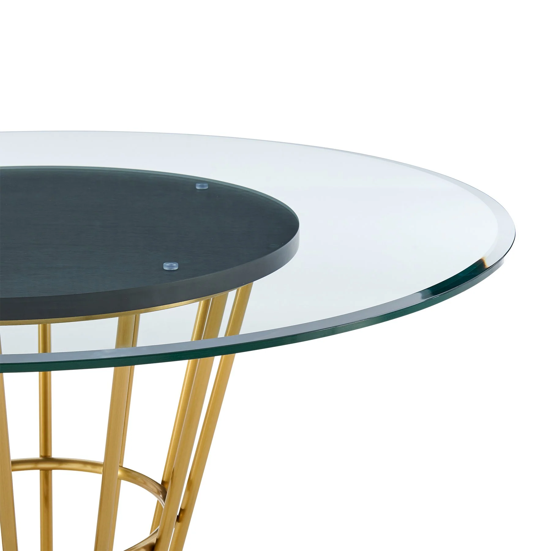 Veronica Shannon 5 Piece Round Glass Dining Table Set with Gold Brushed Stainless Steel and Taupe Fabric - Image 7