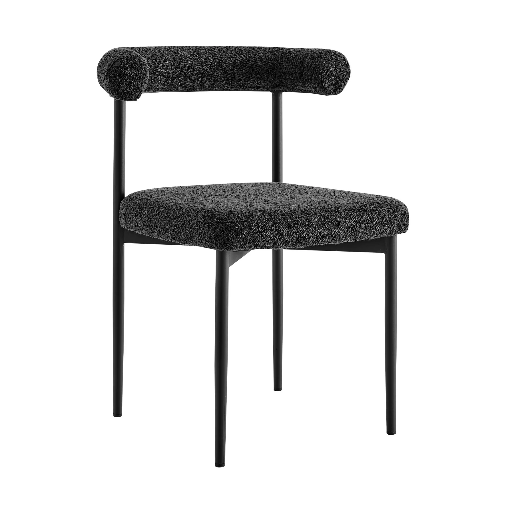 Veronica Shannon 5 Piece Round Glass Dining Table Set with Matte Black Iron and Black Fabric - Image 2