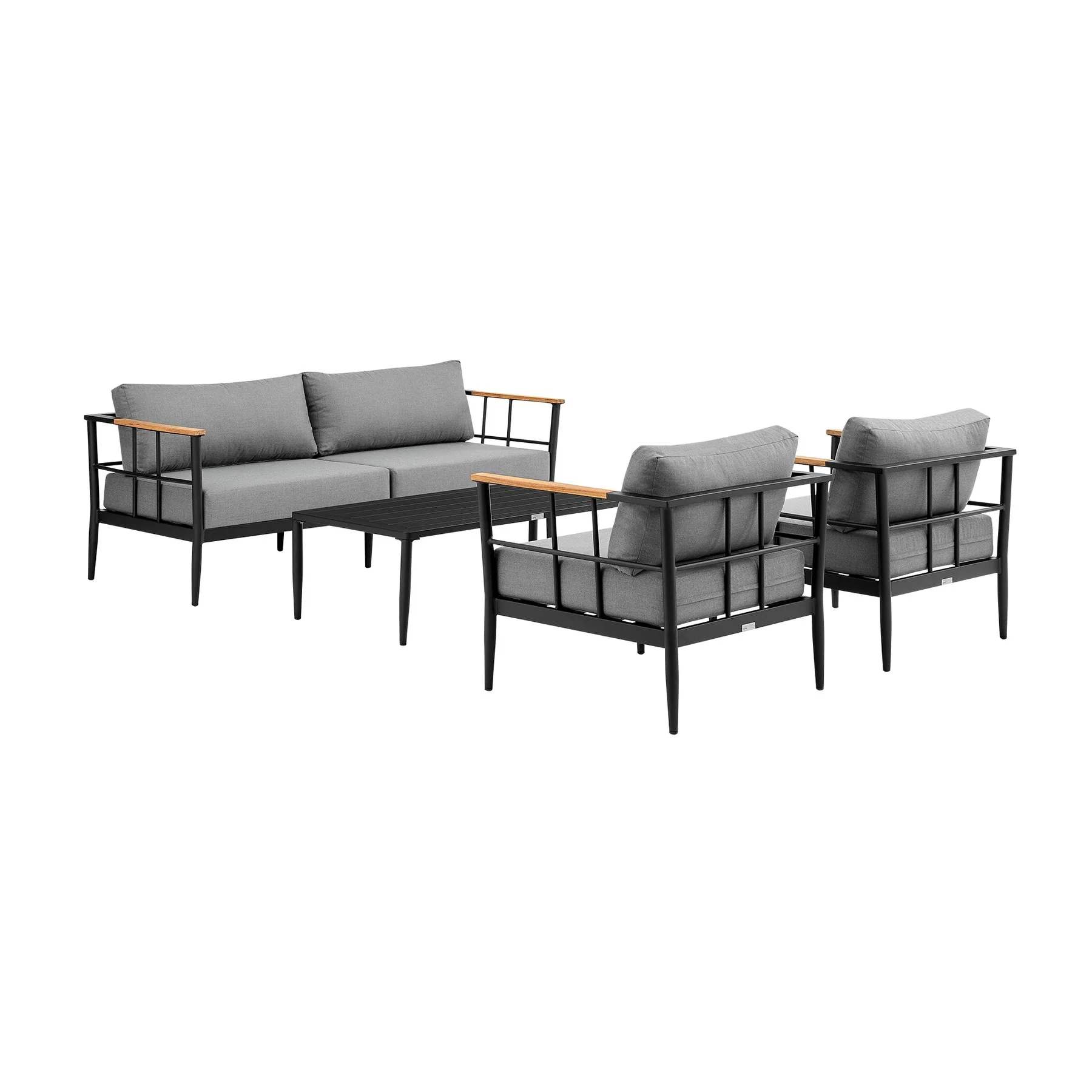 Veyda Aluminum and Teak Wood Outdoor Chair in Black and Dark Gray