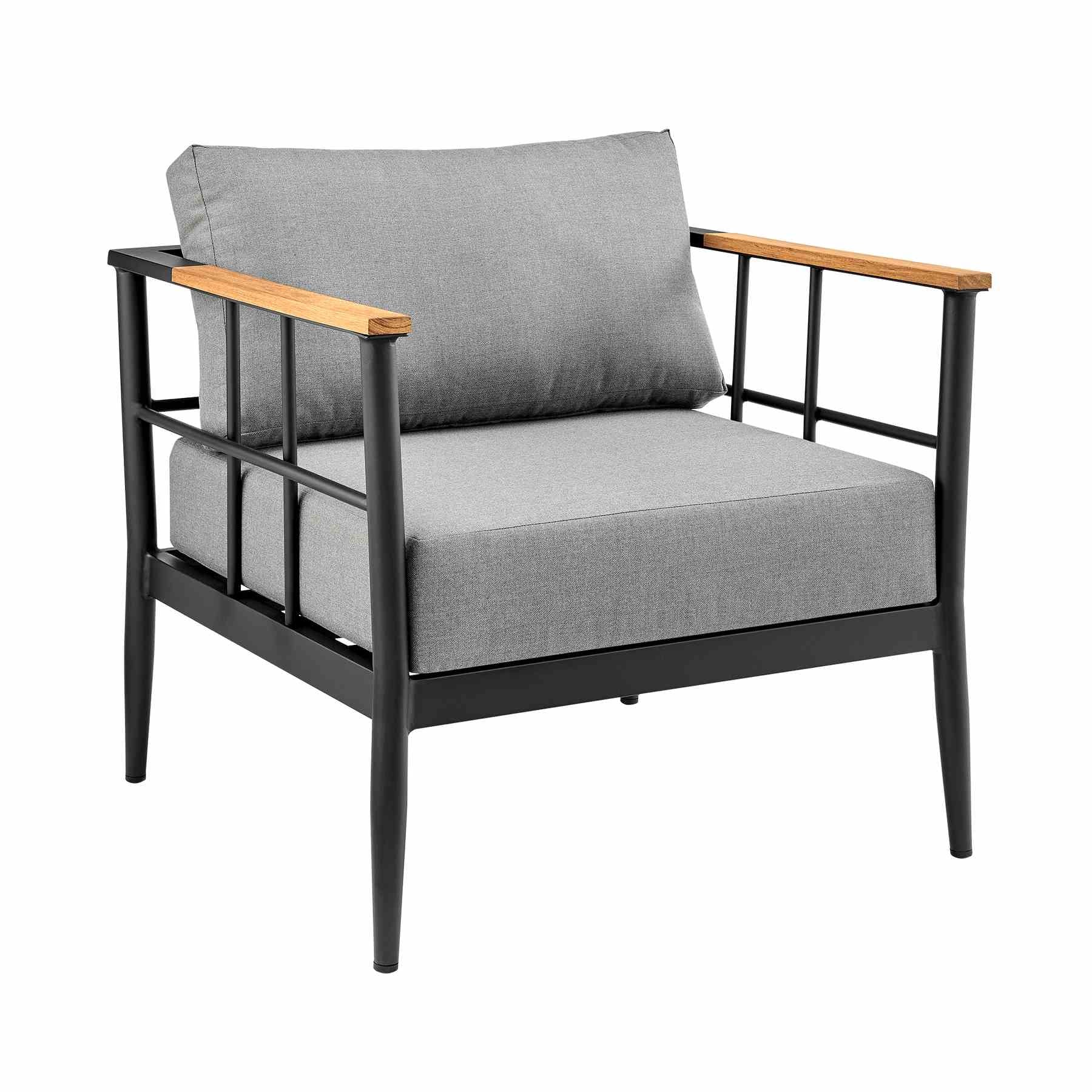 Veyda Aluminum and Teak Wood Outdoor Chair in Black and Dark Gray - Image 2