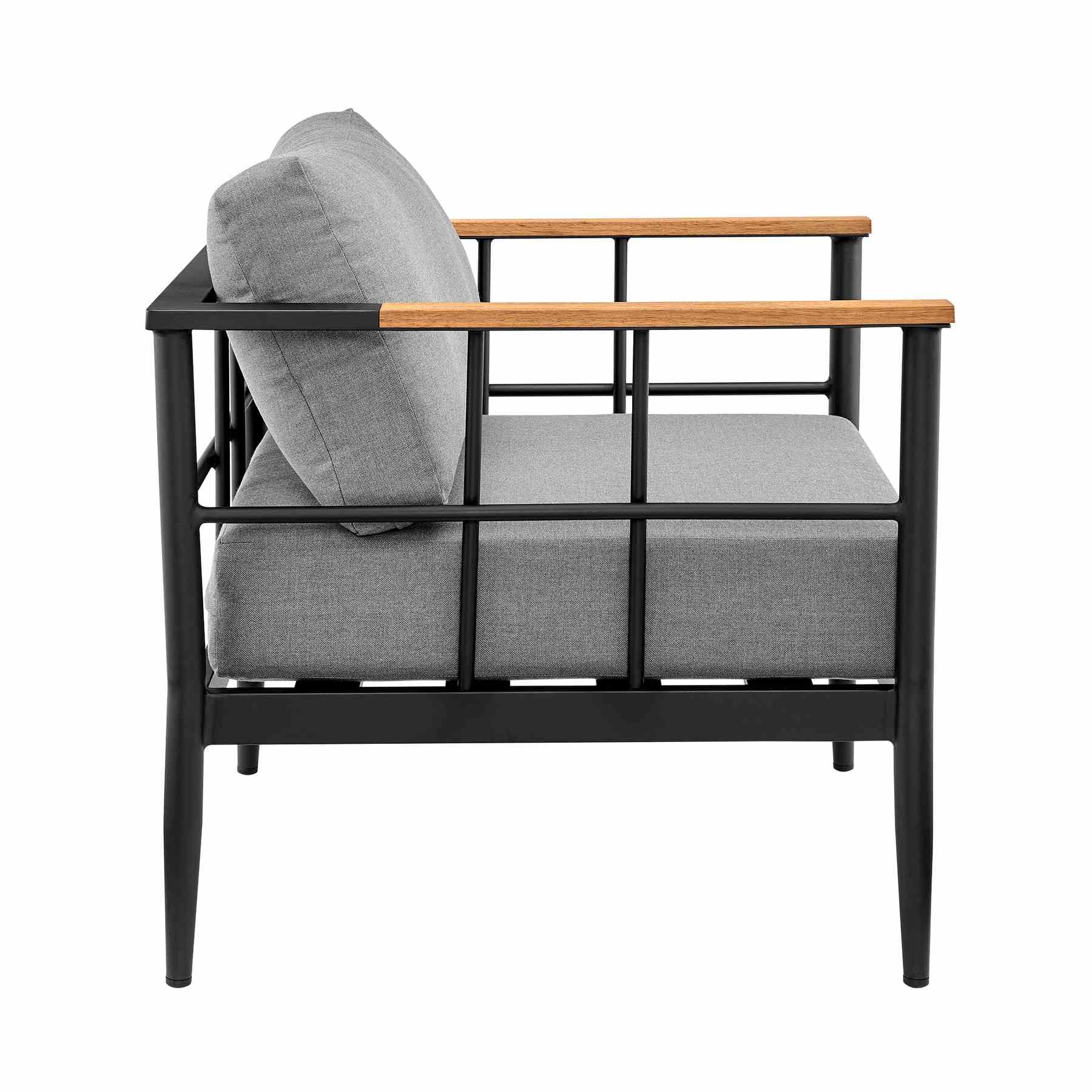 Veyda Aluminum and Teak Wood Outdoor Chair in Black and Dark Gray - Image 3