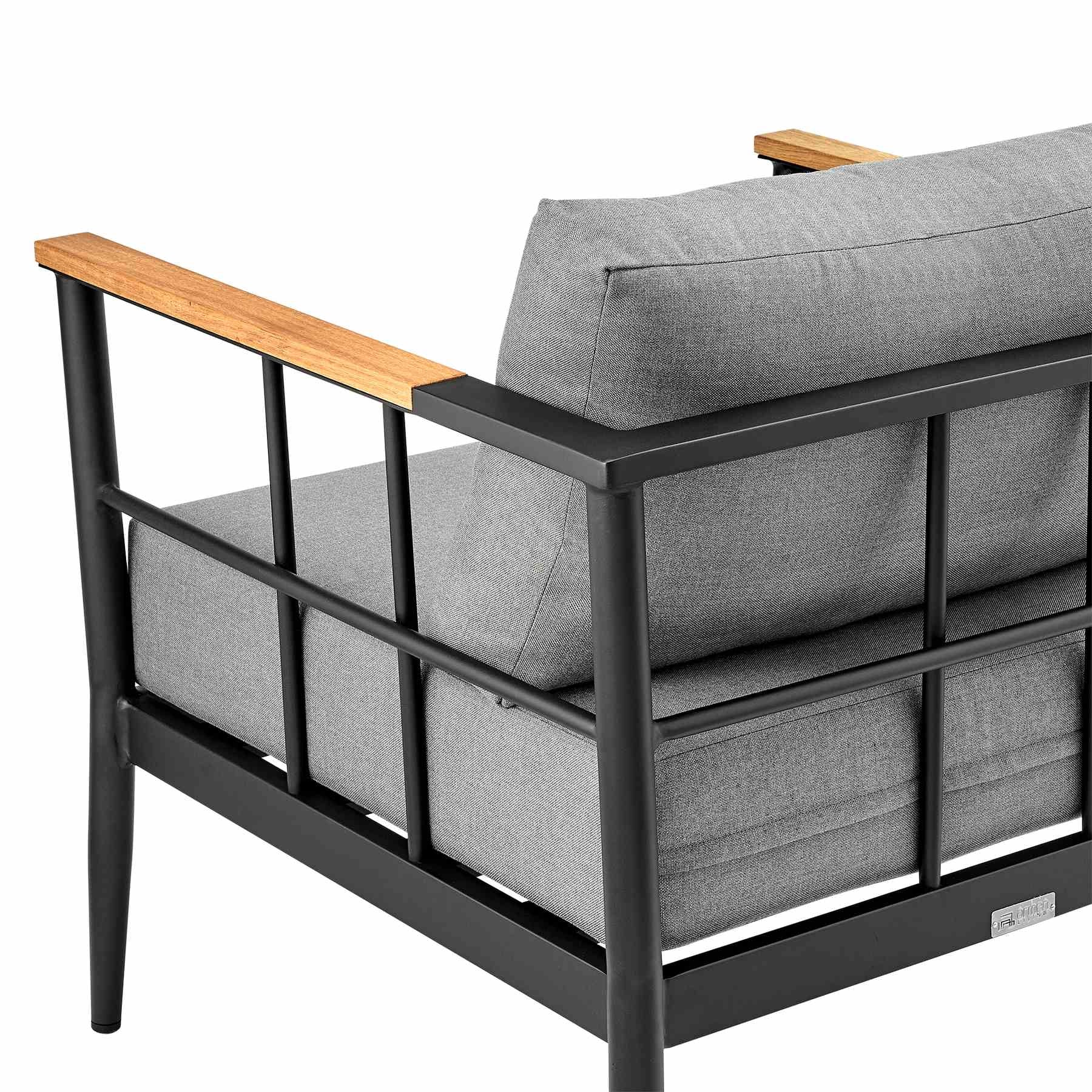 Veyda Aluminum and Teak Wood Outdoor Chair in Black and Dark Gray - Image 4