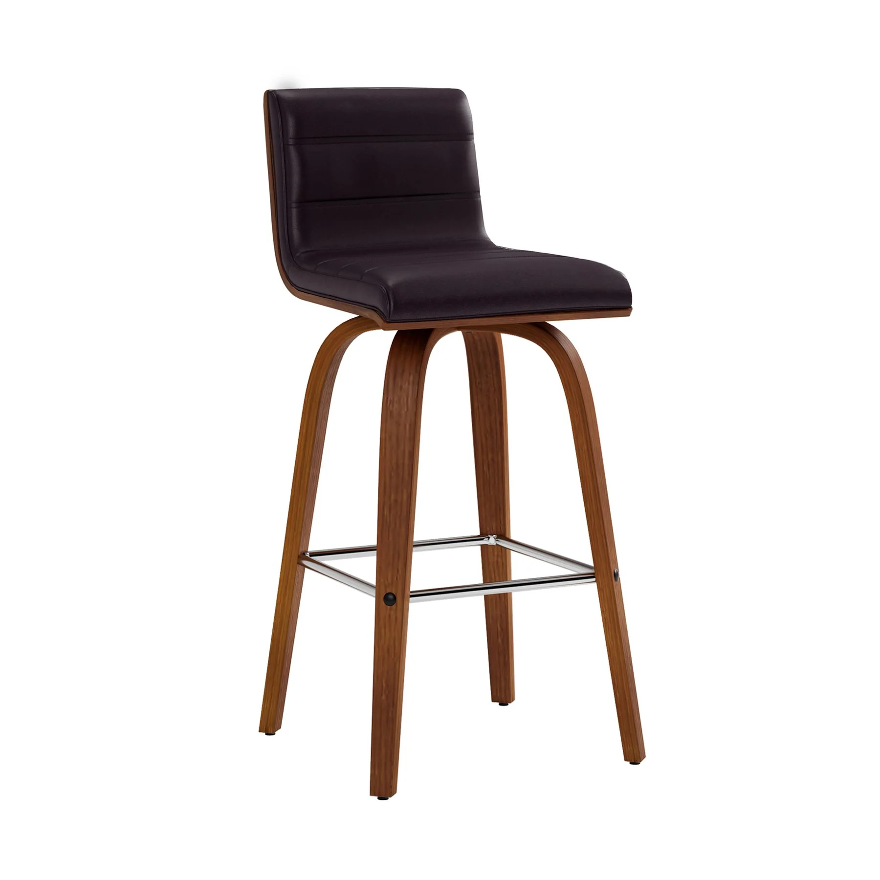 Vienna 26" Swivel Counter Stool in Walnut Wood Finish with Brown Faux Leather