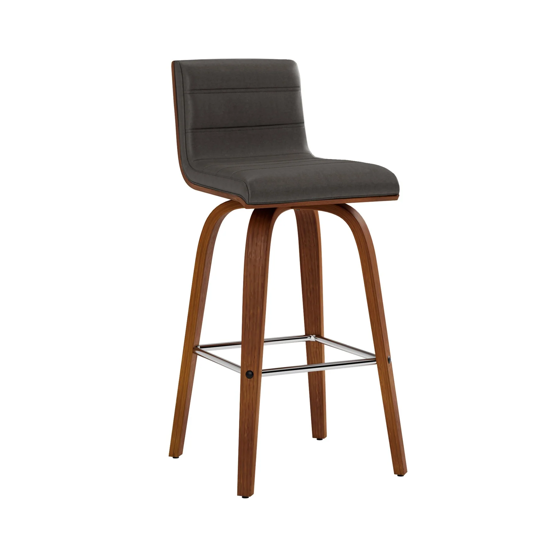 Vienna 26" Swivel Counter Stool in Walnut Wood Finish with Gray Faux Leather