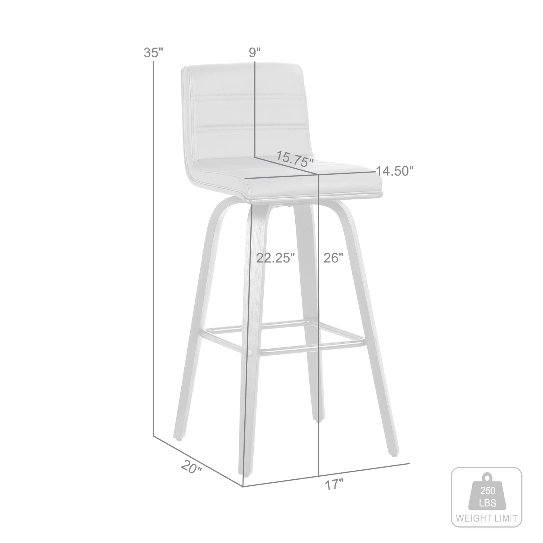 Vienna 26" Swivel Counter Stool in Walnut Wood Finish with Gray Faux Leather - Image 10