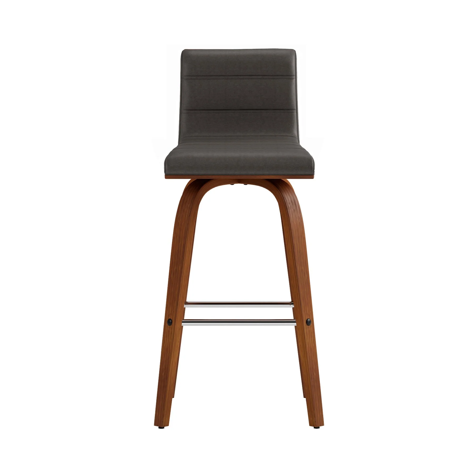 Vienna 26" Swivel Counter Stool in Walnut Wood Finish with Gray Faux Leather - Image 3