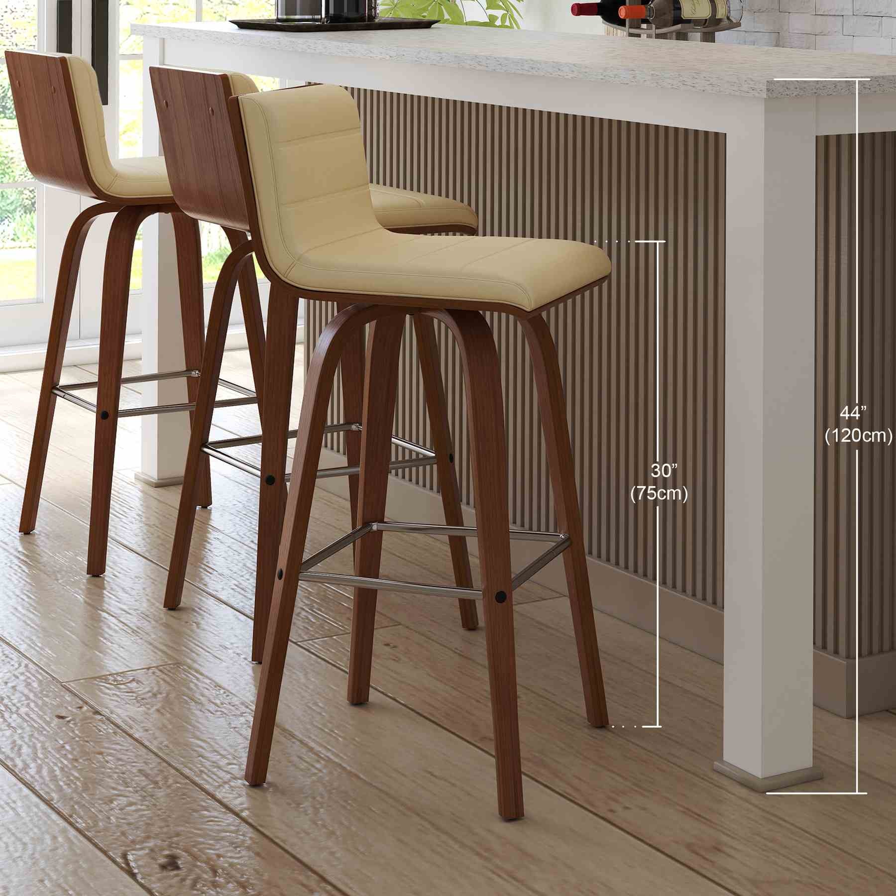 Vienna 30" Swivel Bar Stool in Walnut Wood Finish with Cream Faux Leather - Image 11