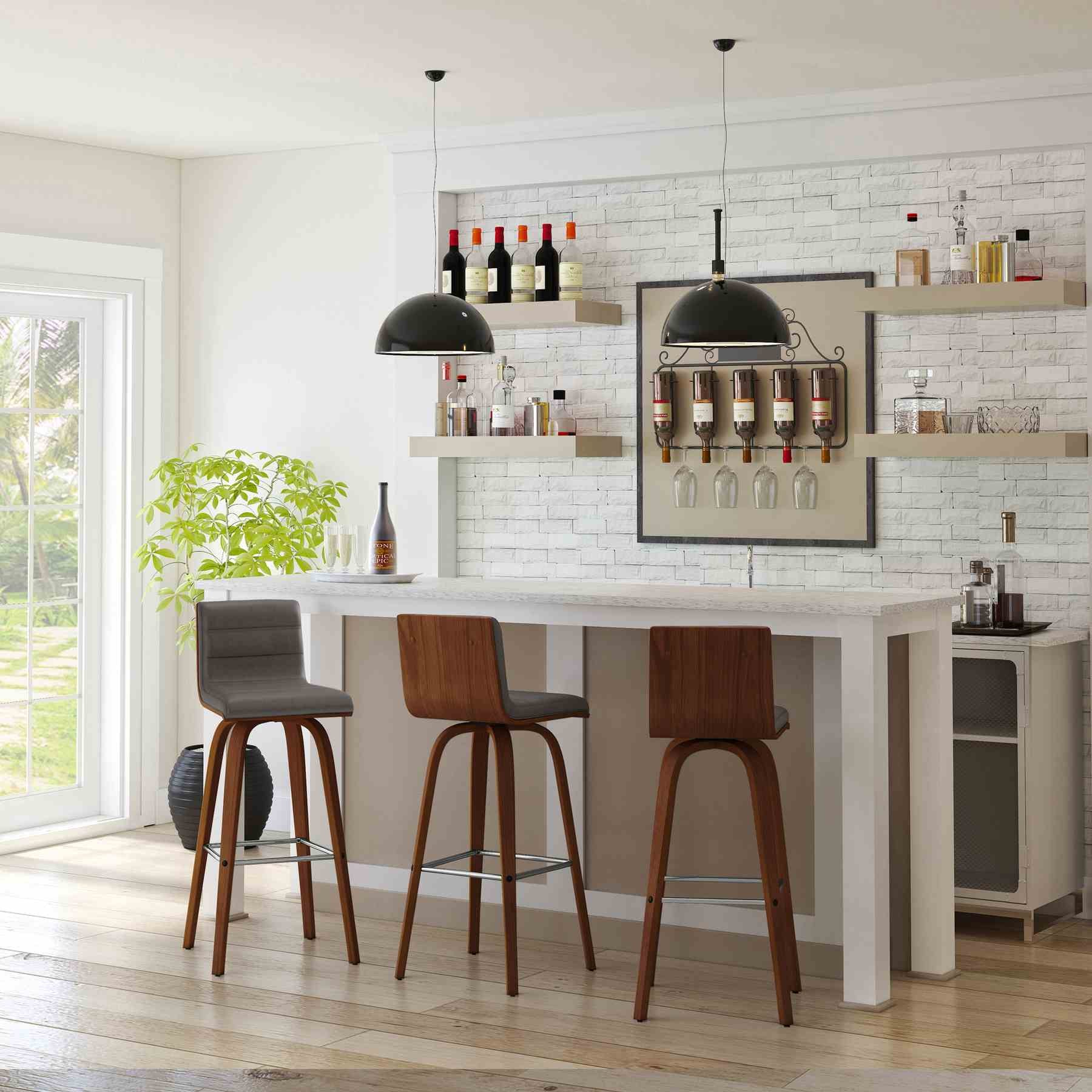 Vienna 30" Swivel Bar Stool in Walnut Wood Finish with Gray Faux Leather - Image 12