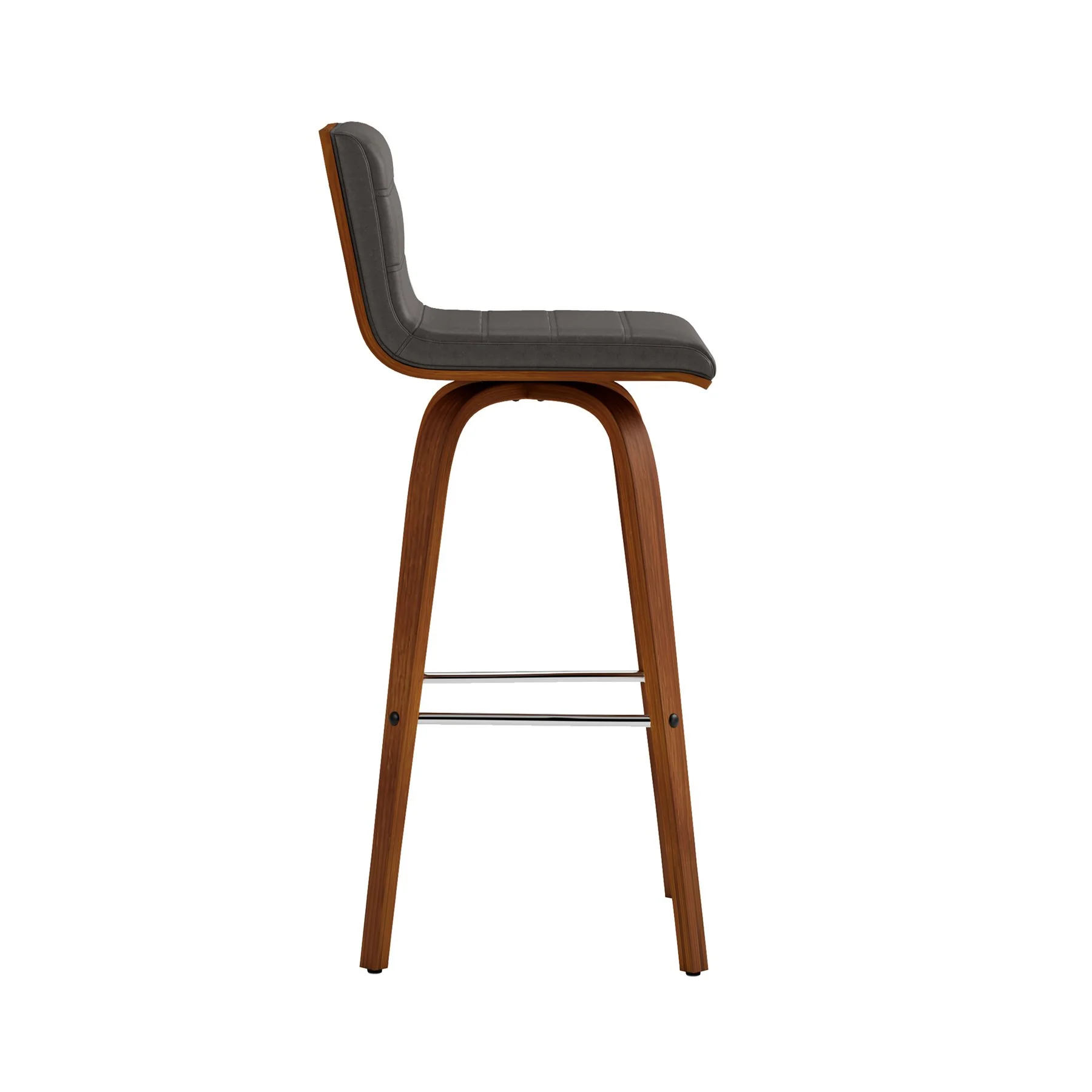 Vienna 30" Swivel Bar Stool in Walnut Wood Finish with Gray Faux Leather - Image 4