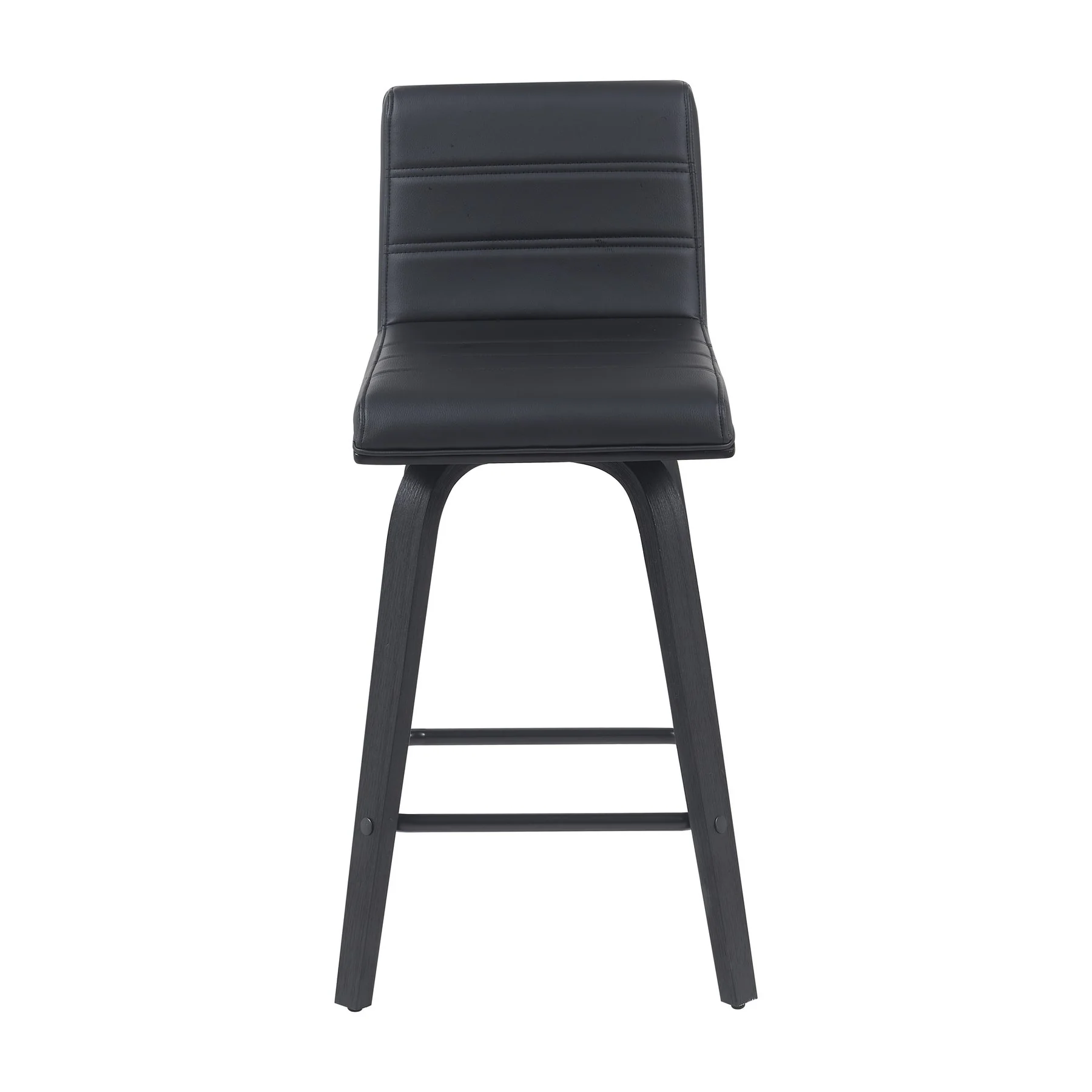 Vienna Modern Counter Height Swivel Bar Stool with Black Faux Leather Seat and Black Brushed Wood Frame - Image 2