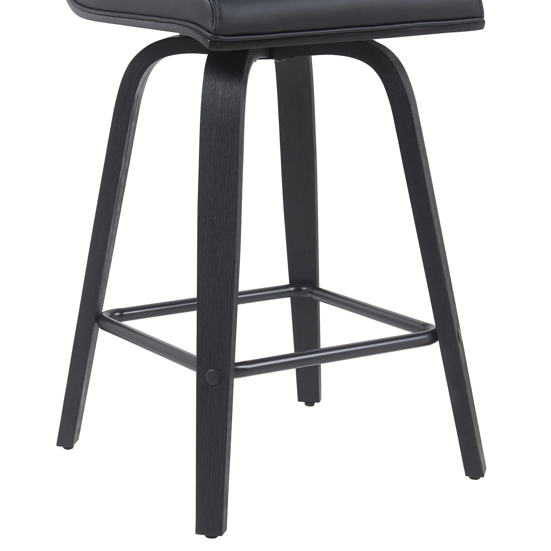 Vienna Modern Counter Height Swivel Bar Stool with Black Faux Leather Seat and Black Brushed Wood Frame - Image 6