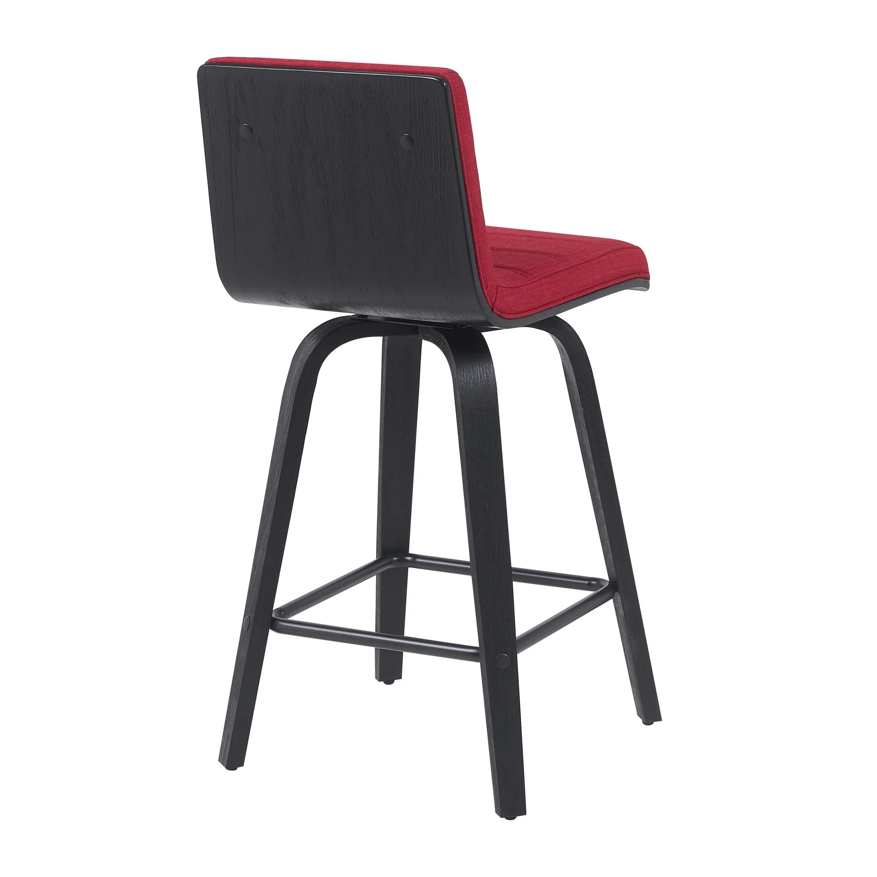 Vienna Modern Counter Height Swivel Bar Stool with Red Upholstered Seat and Brushed Wood Frame - Image 3