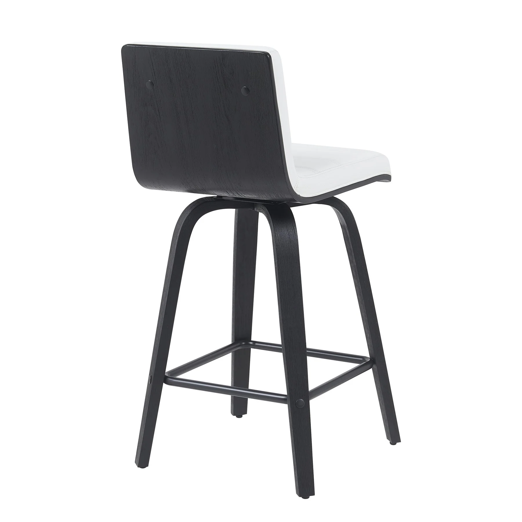 Vienna Modern Counter Height Swivel Bar Stool with Snow White Faux Leather Seat and Black Brushed Wood Frame - Image 3