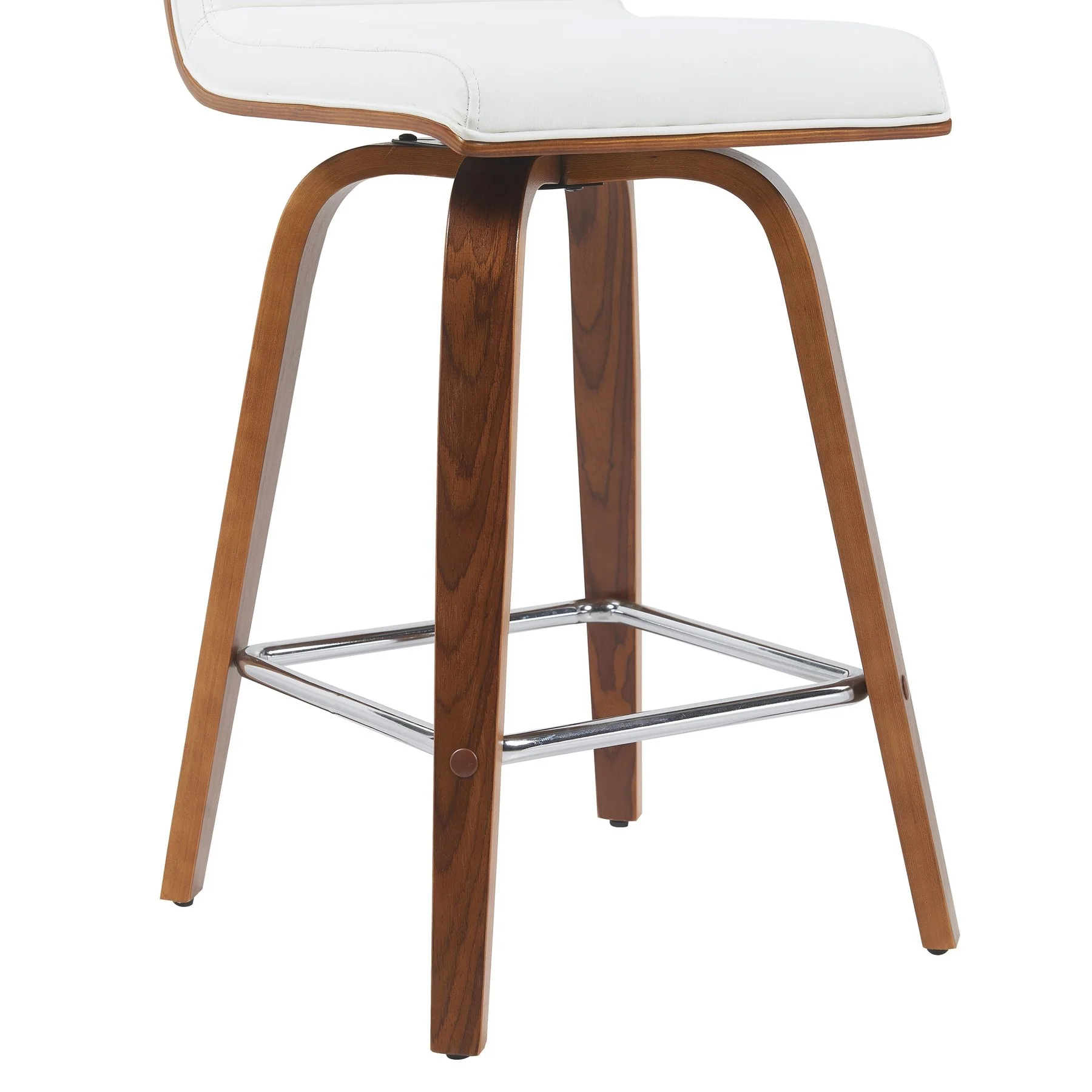 Vienna Modern Counter Height Swivel Bar Stool with Snow White Faux Leather Seat and Walnut Finished Wood Frame - Image 6