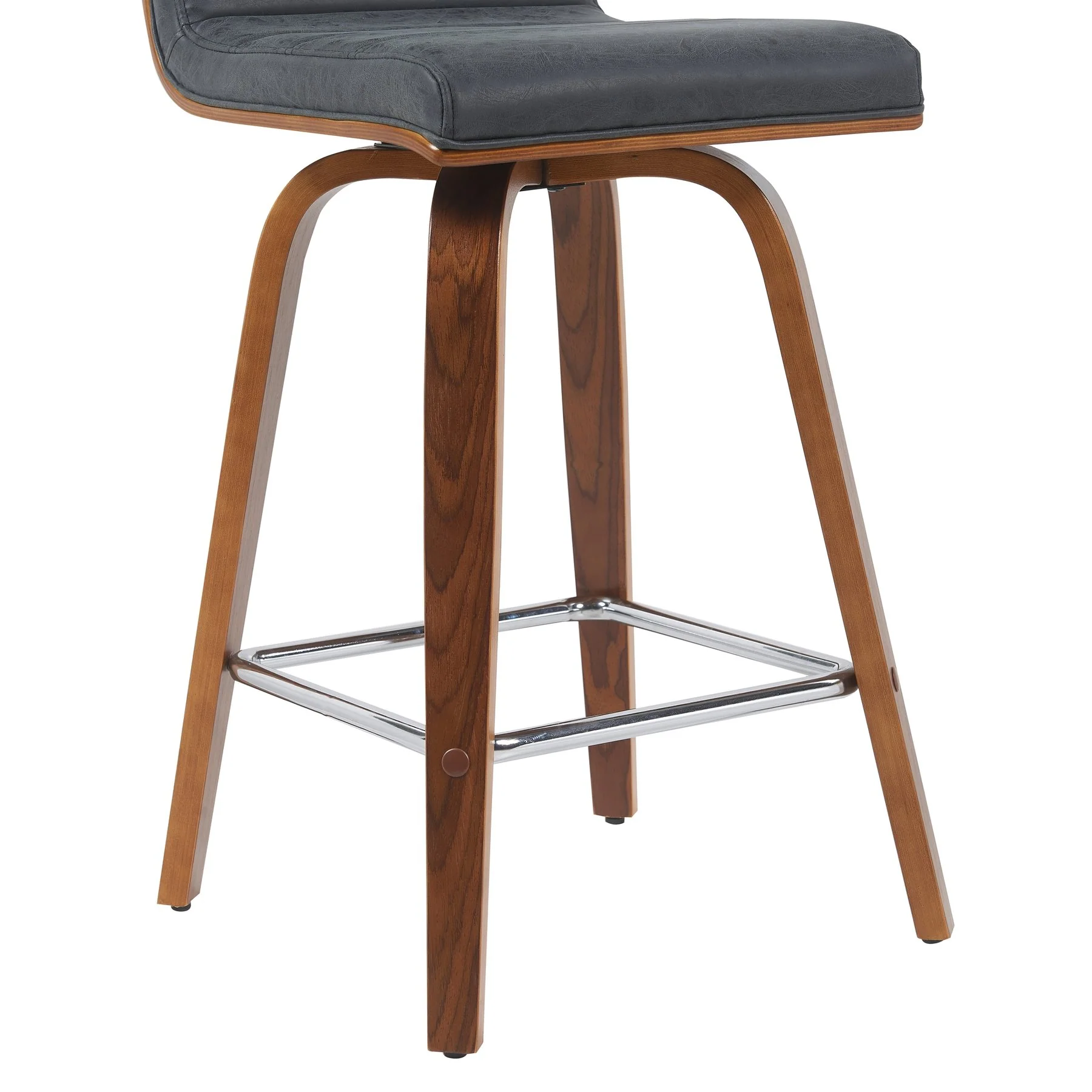Vienna Modern Counter Height Swivel Bar Stool with Vintage Black Upholstered Seat and Walnut Finished Wood Frame - Image 6