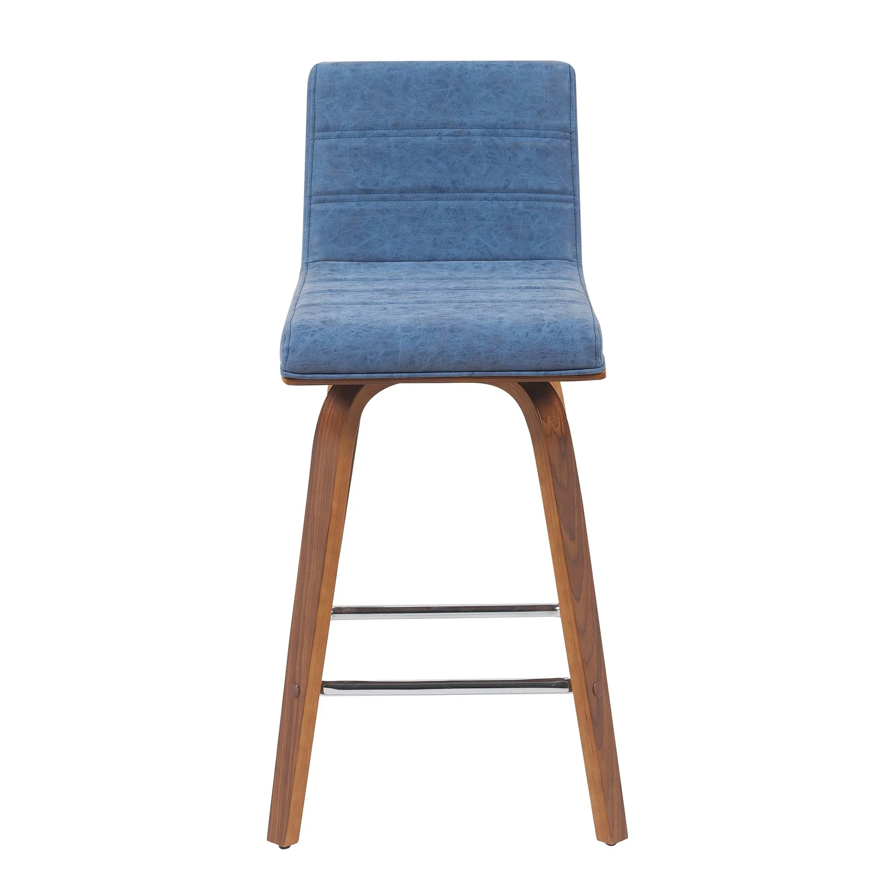 Vienna Modern Counter Height Swivel Bar Stool with Vintage Blue Upholstered Seat and Walnut Finished Wood Frame - Image 2