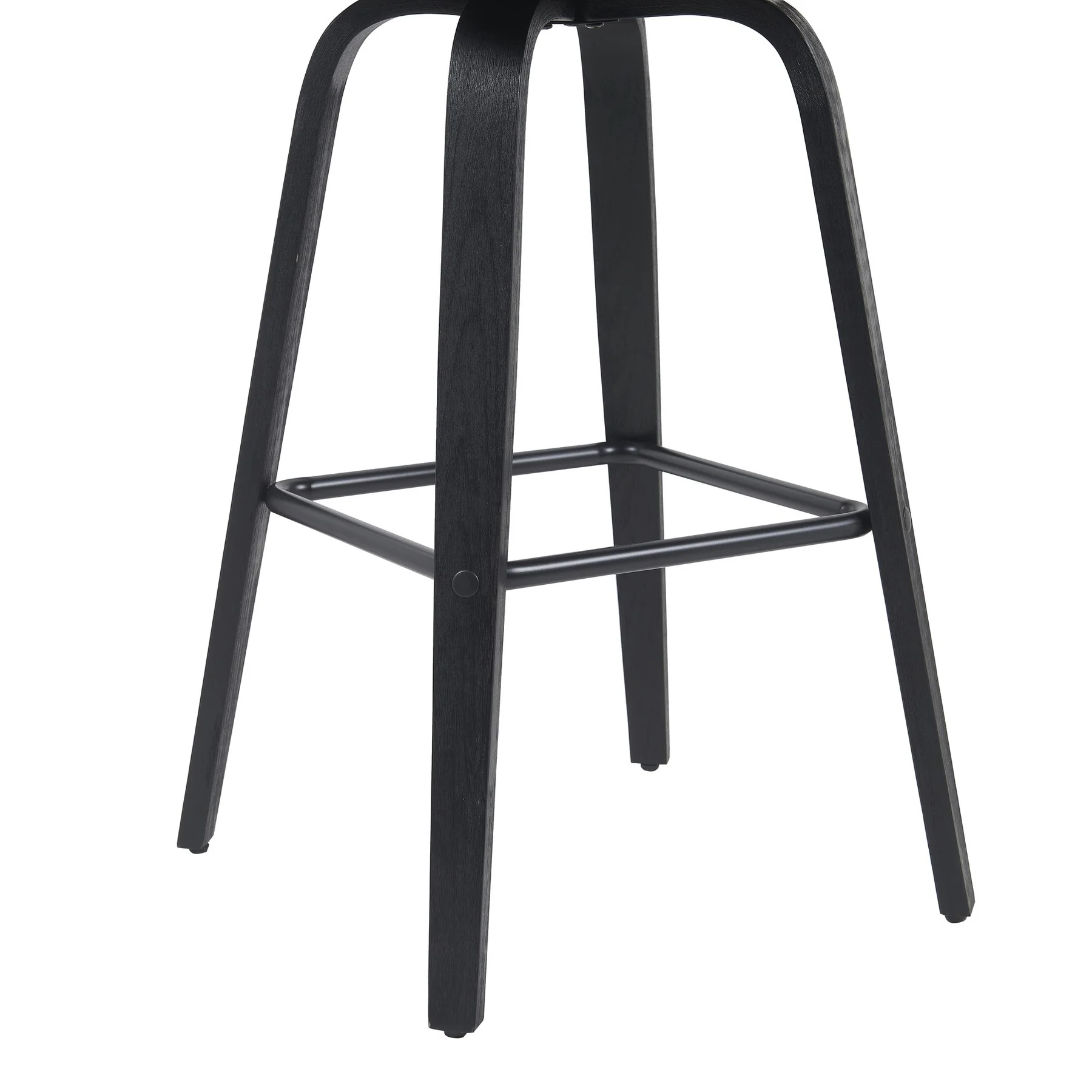 Vienna Modern Swivel Bar Height Stool with Black Faux Leather Seat and Black Brushed Wood Frame - Image 6