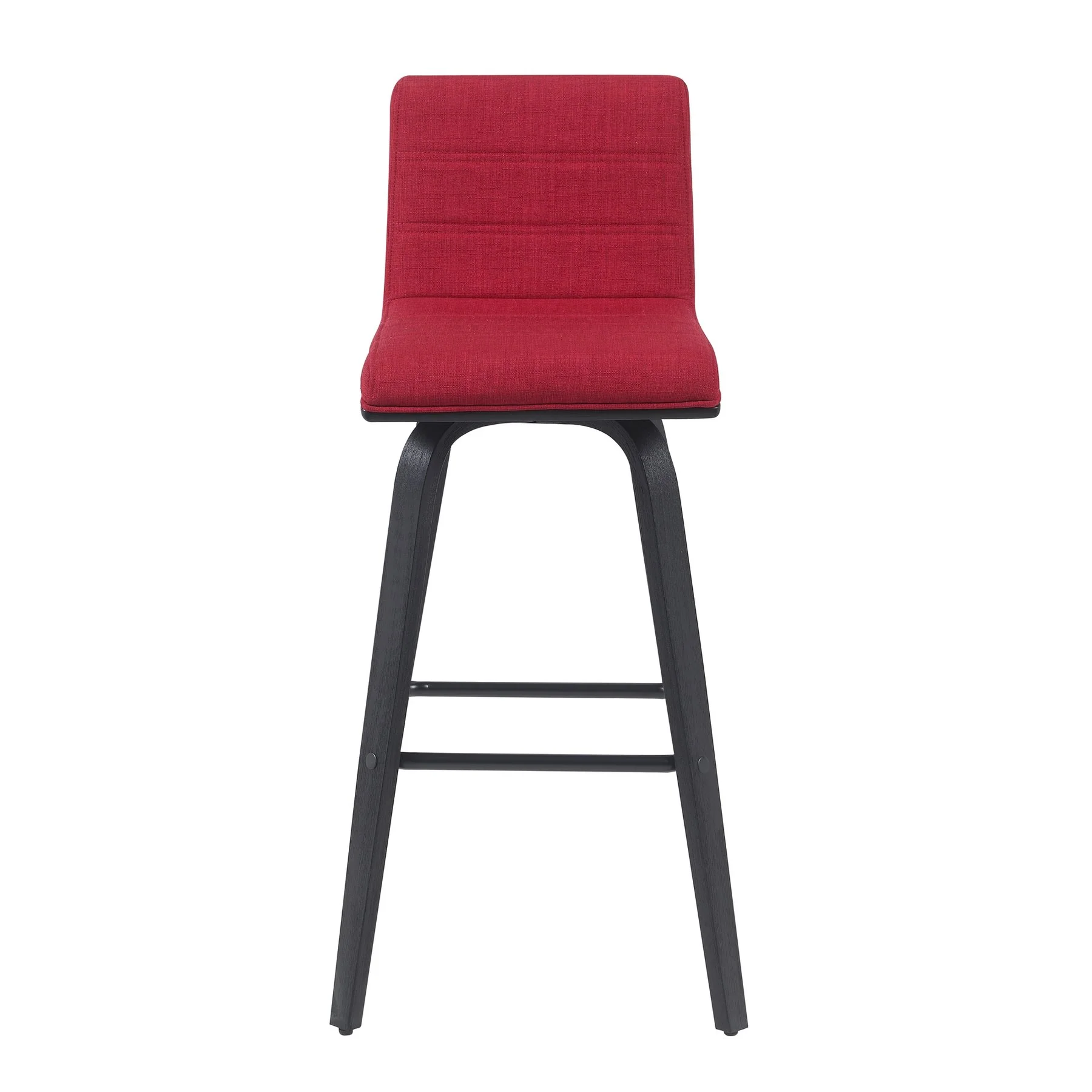 Vienna Modern Swivel Bar Height Stool with Red Upholstered Seat and Brushed Wood Frame - Image 2
