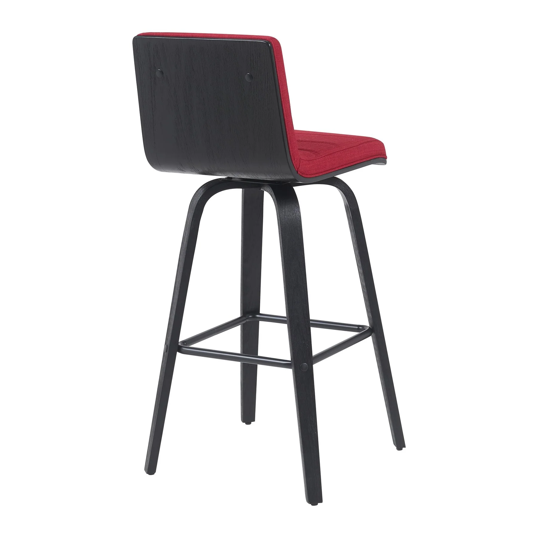 Vienna Modern Swivel Bar Height Stool with Red Upholstered Seat and Brushed Wood Frame - Image 3