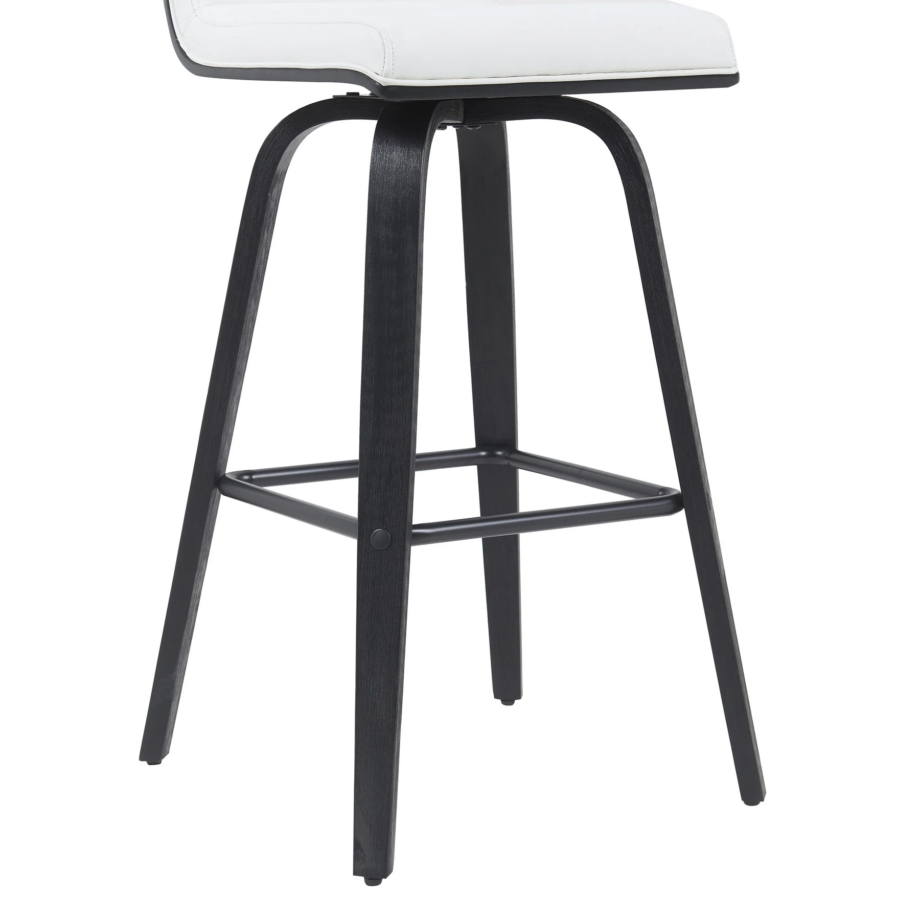 Vienna Modern Swivel Bar Height Stool with Snow White Faux Leather Seat and Black Brushed Wood Frame - Image 6