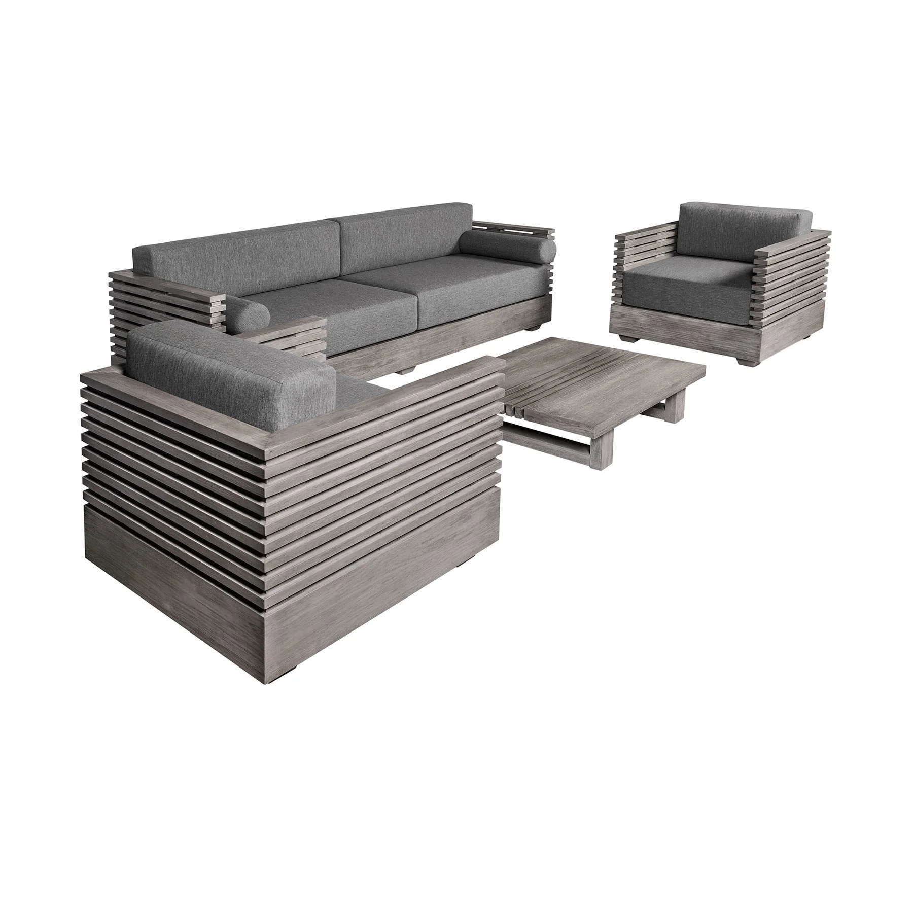 Vivid Outdoor Patio 4 Piece Conversation Set in Gray Eucalyptus Wood with Gray Olefin Cushions - Image 2