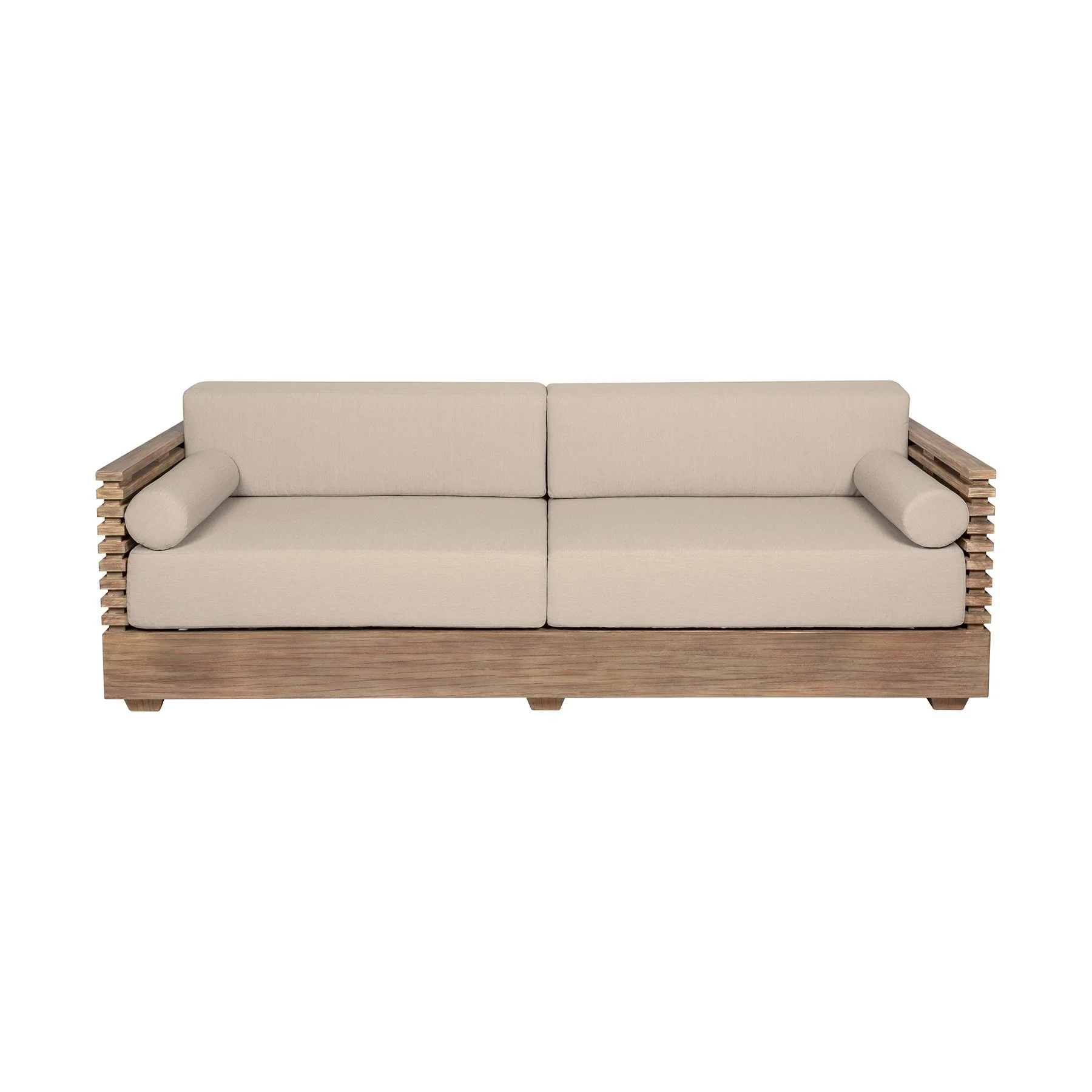 Vivid Outdoor Patio 4 Piece Conversation Set in Light Eucalyptus Wood with Taupe Olefin Cushions - Image 3