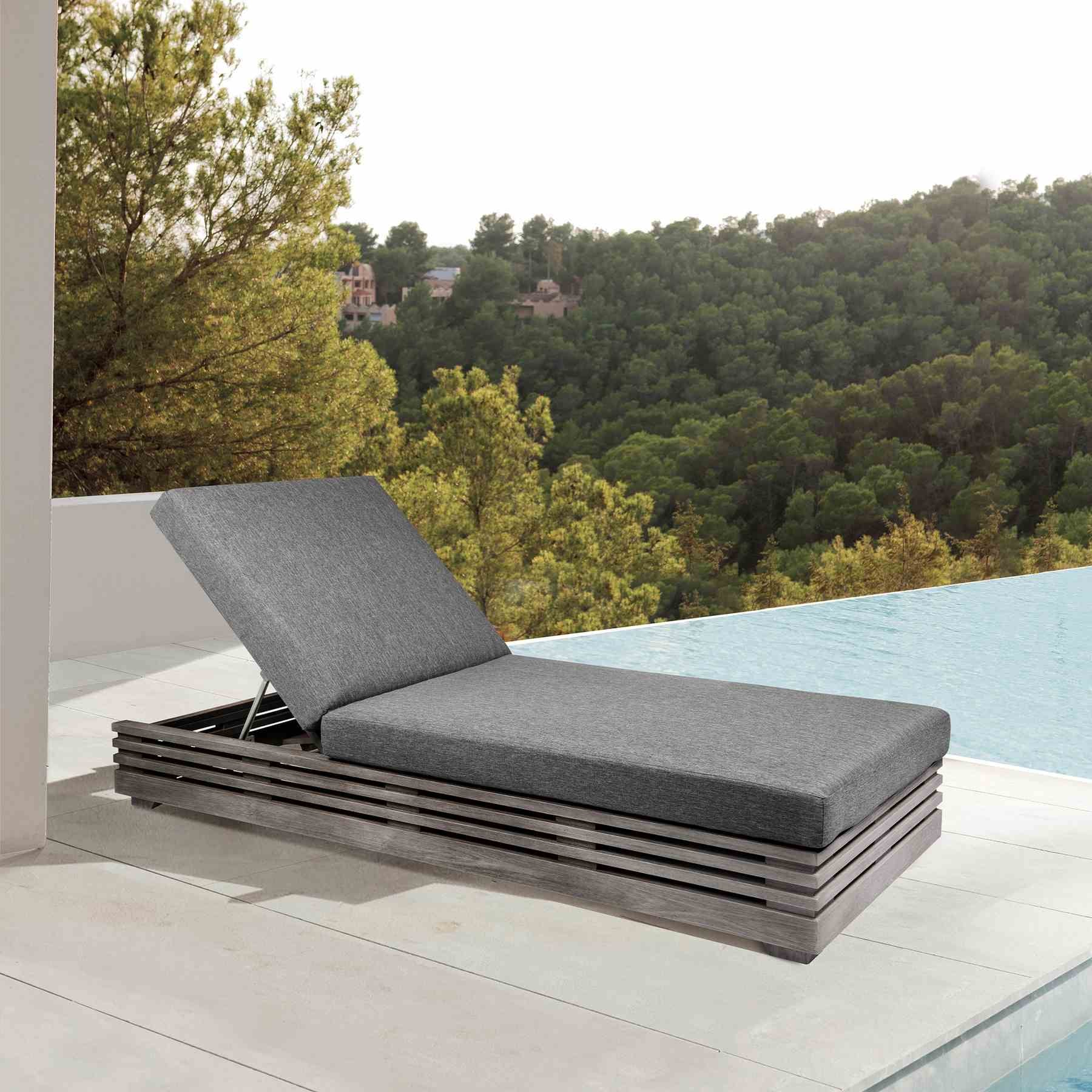 Vivid Outdoor Patio Chaise Lounge Chair in Gray Eucalyptus Wood with Gray Olefin Cushions - Image 11
