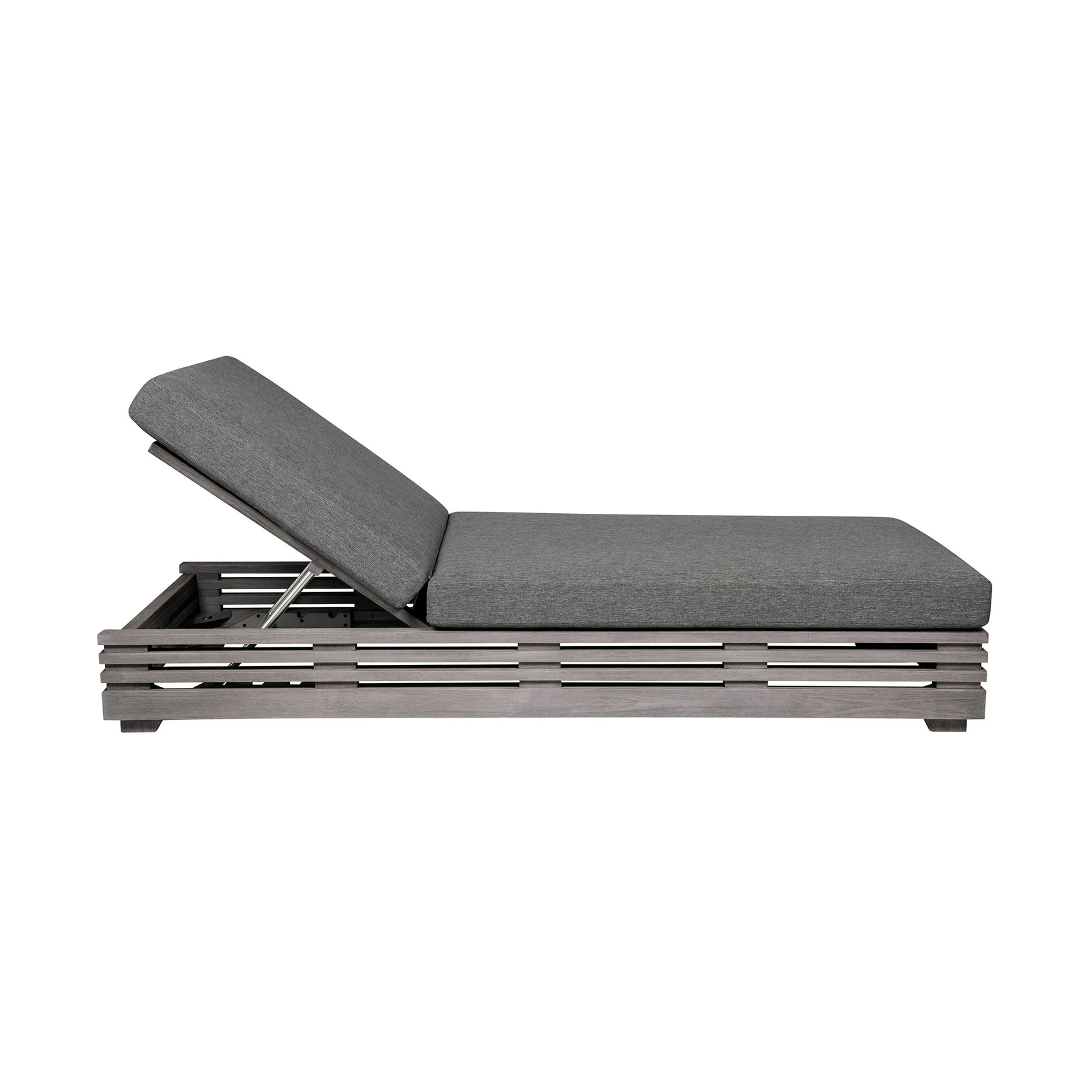 Vivid Outdoor Patio Chaise Lounge Chair in Gray Eucalyptus Wood with Gray Olefin Cushions - Image 4