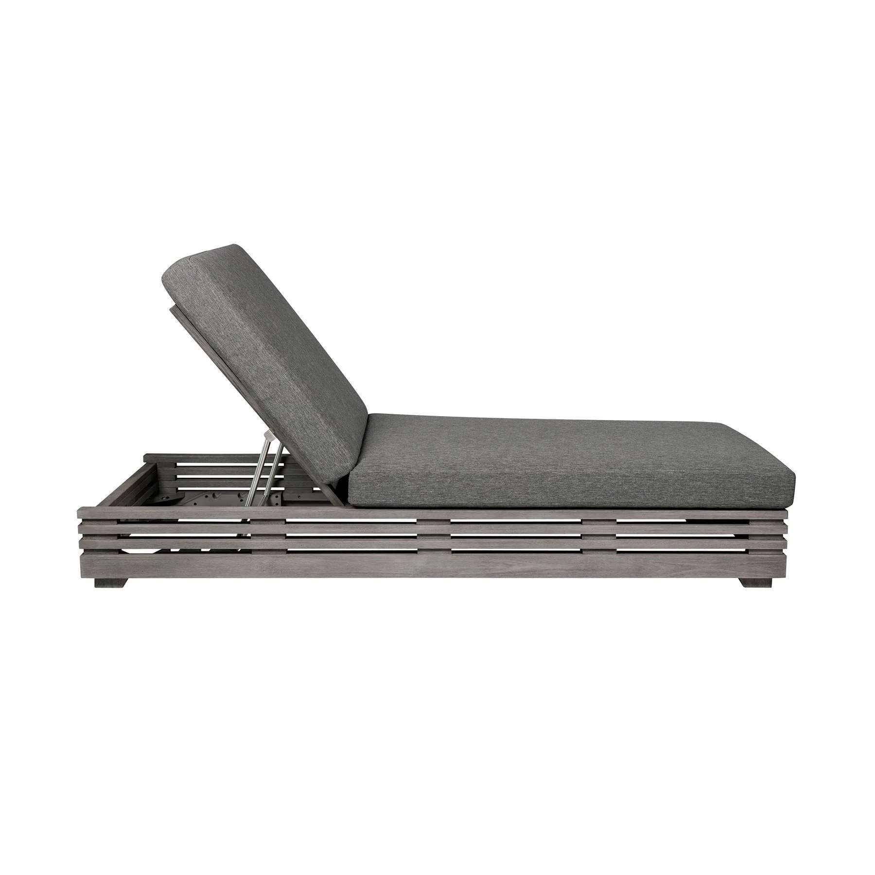 Vivid Outdoor Patio Chaise Lounge Chair in Gray Eucalyptus Wood with Gray Olefin Cushions - Image 6