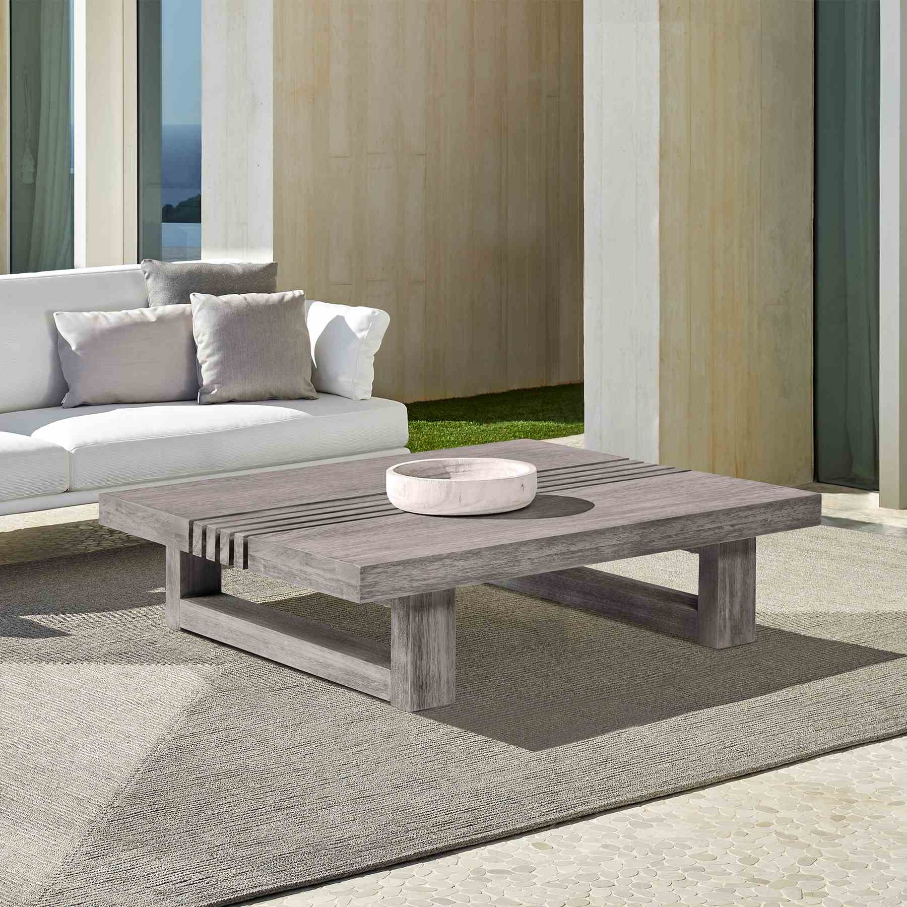 Vivid Outdoor Patio Coffee Table in Gray Eucalyptus Wood - Image 8