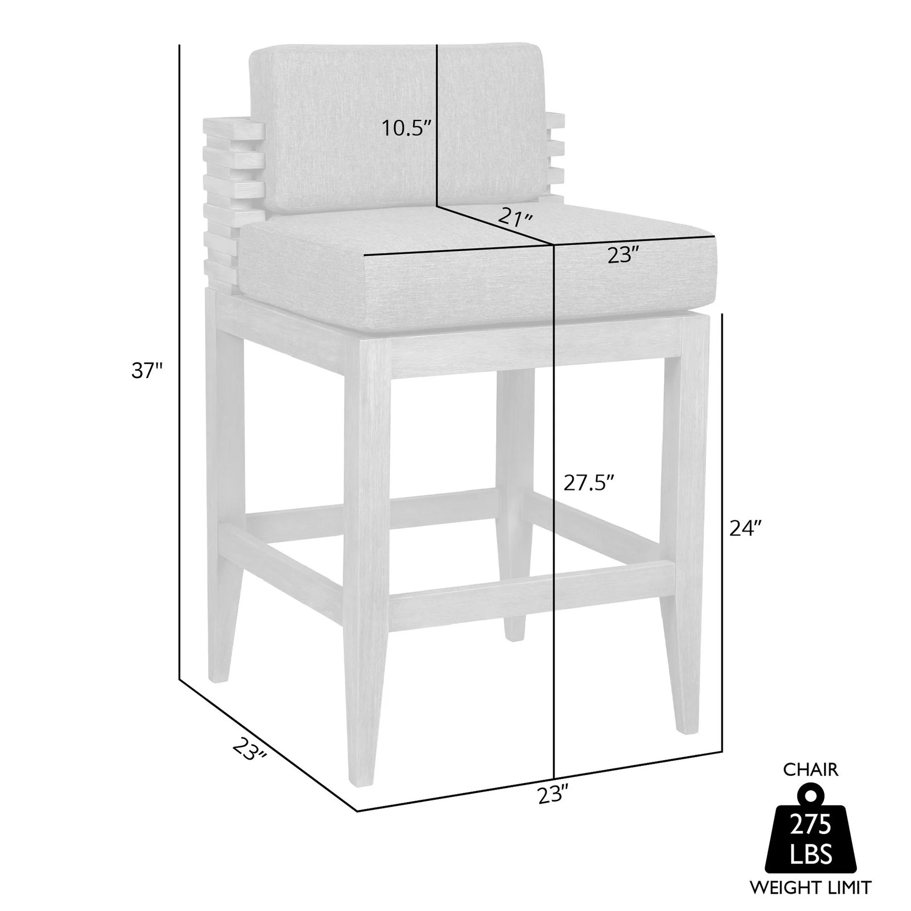Vivid Outdoor Patio Counter Stool in Gray Eucalyptus Wood with Gray Olefin Cushions - Image 10