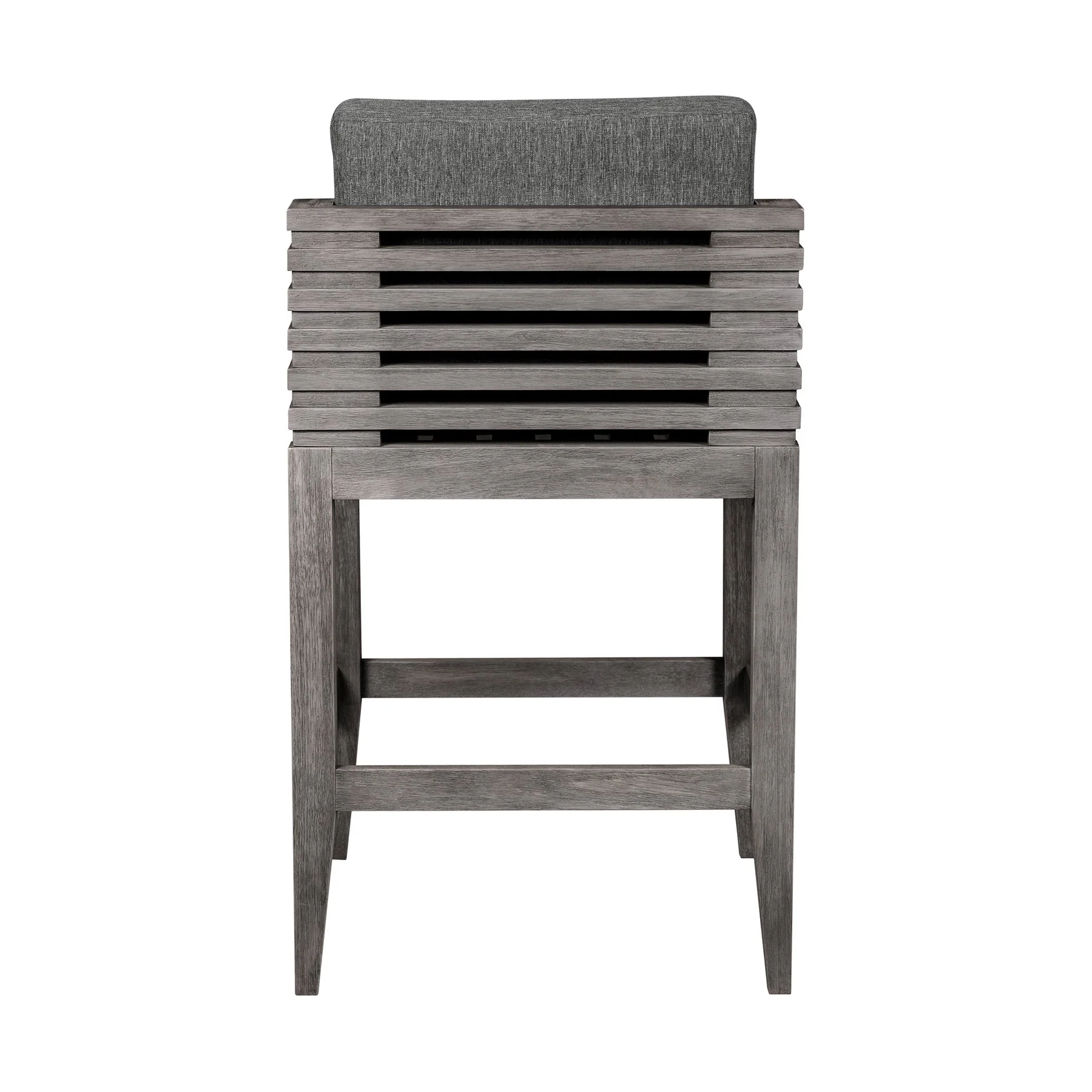 Vivid Outdoor Patio Counter Stool in Gray Eucalyptus Wood with Gray Olefin Cushions - Image 5