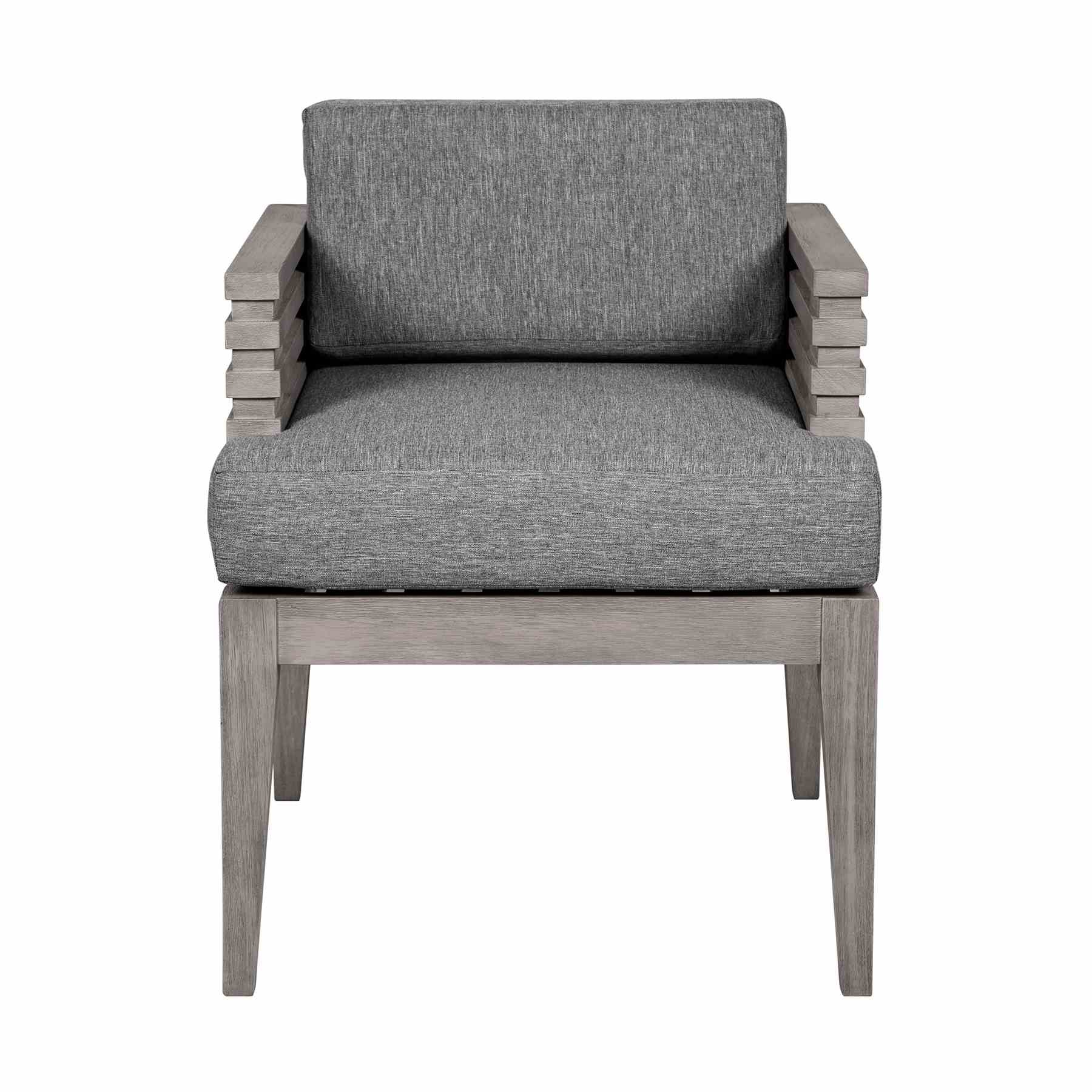 Vivid Outdoor Patio Dining Chair in Gray Eucalyptus Wood with Gray Olefin Cushions - Image 2