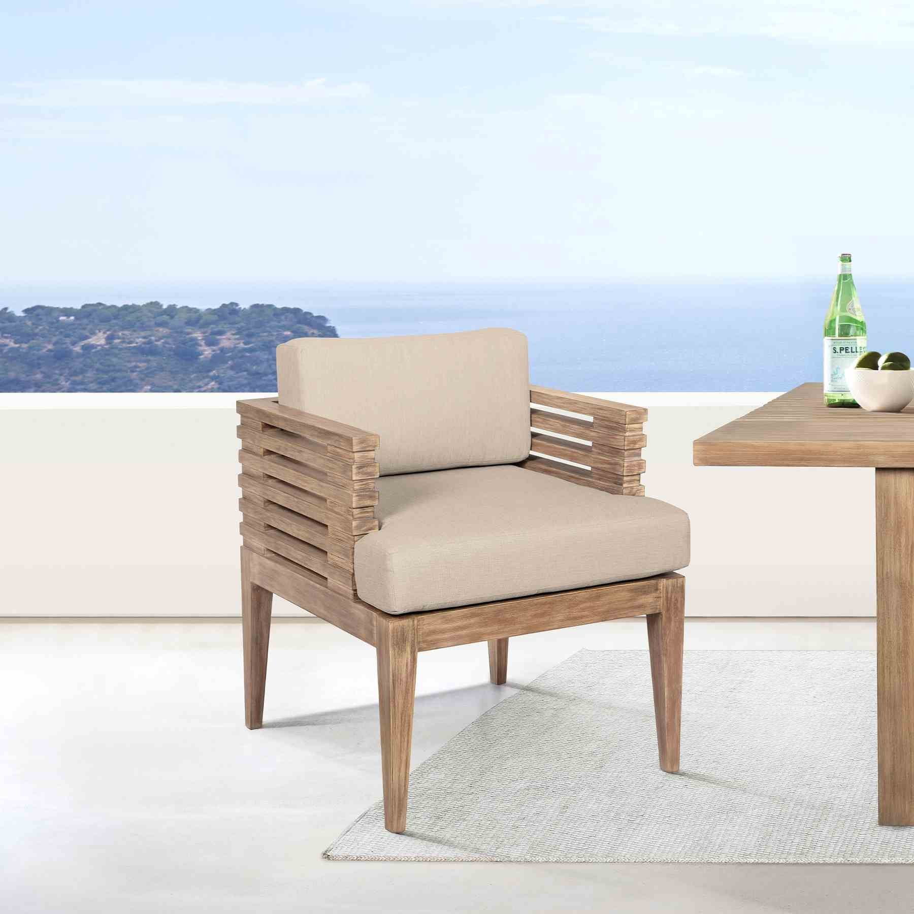 Vivid Outdoor Patio Dining Chair in Light Eucalyptus Wood with Taupe Olefin Cushions - Image 10