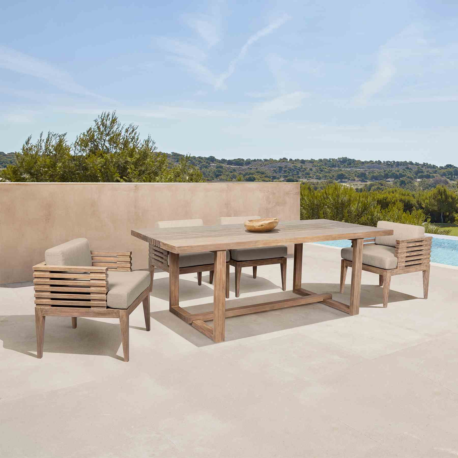 Vivid Outdoor Patio Dining Chair in Light Eucalyptus Wood with Taupe Olefin Cushions - Image 11