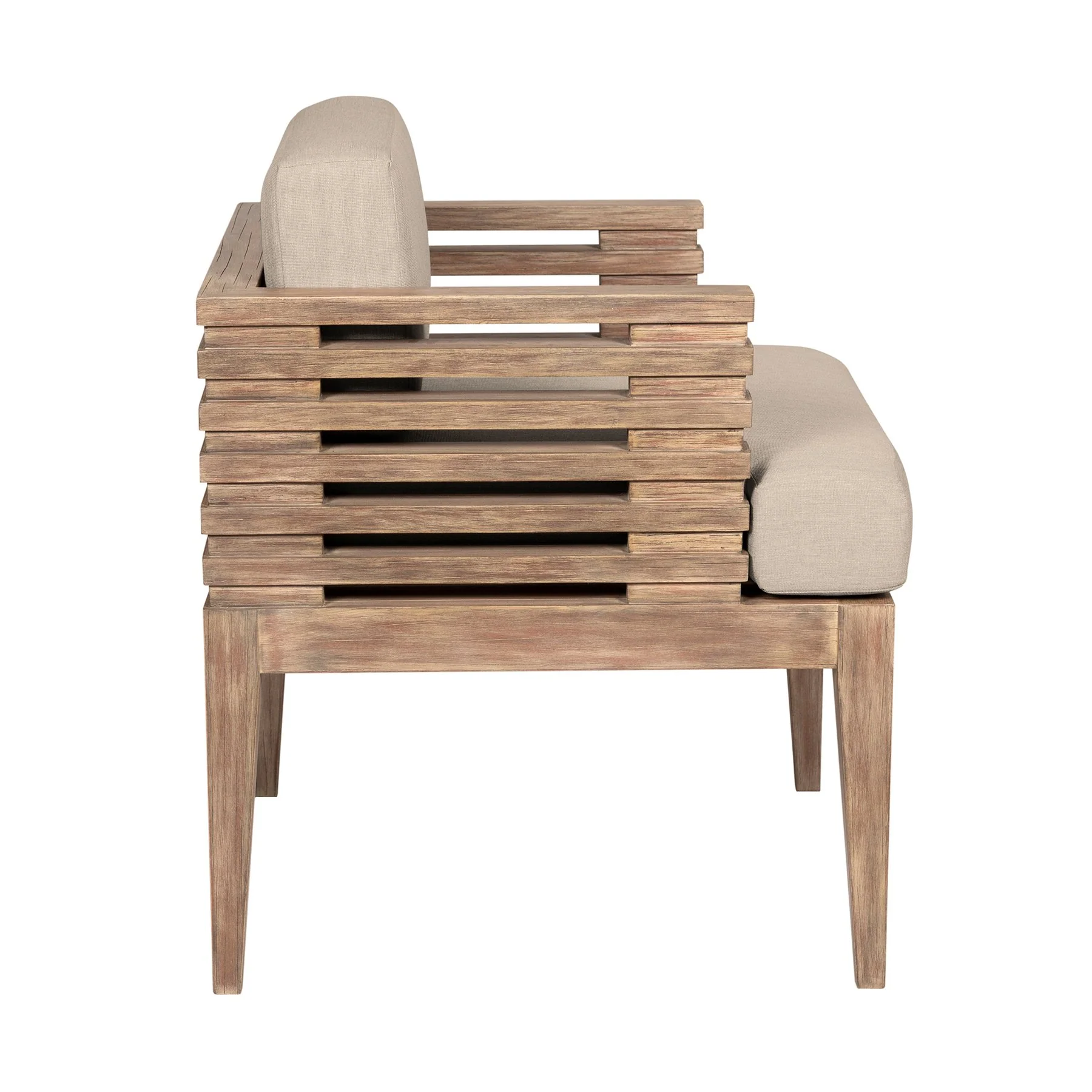 Vivid Outdoor Patio Dining Chair in Light Eucalyptus Wood with Taupe Olefin Cushions - Image 3