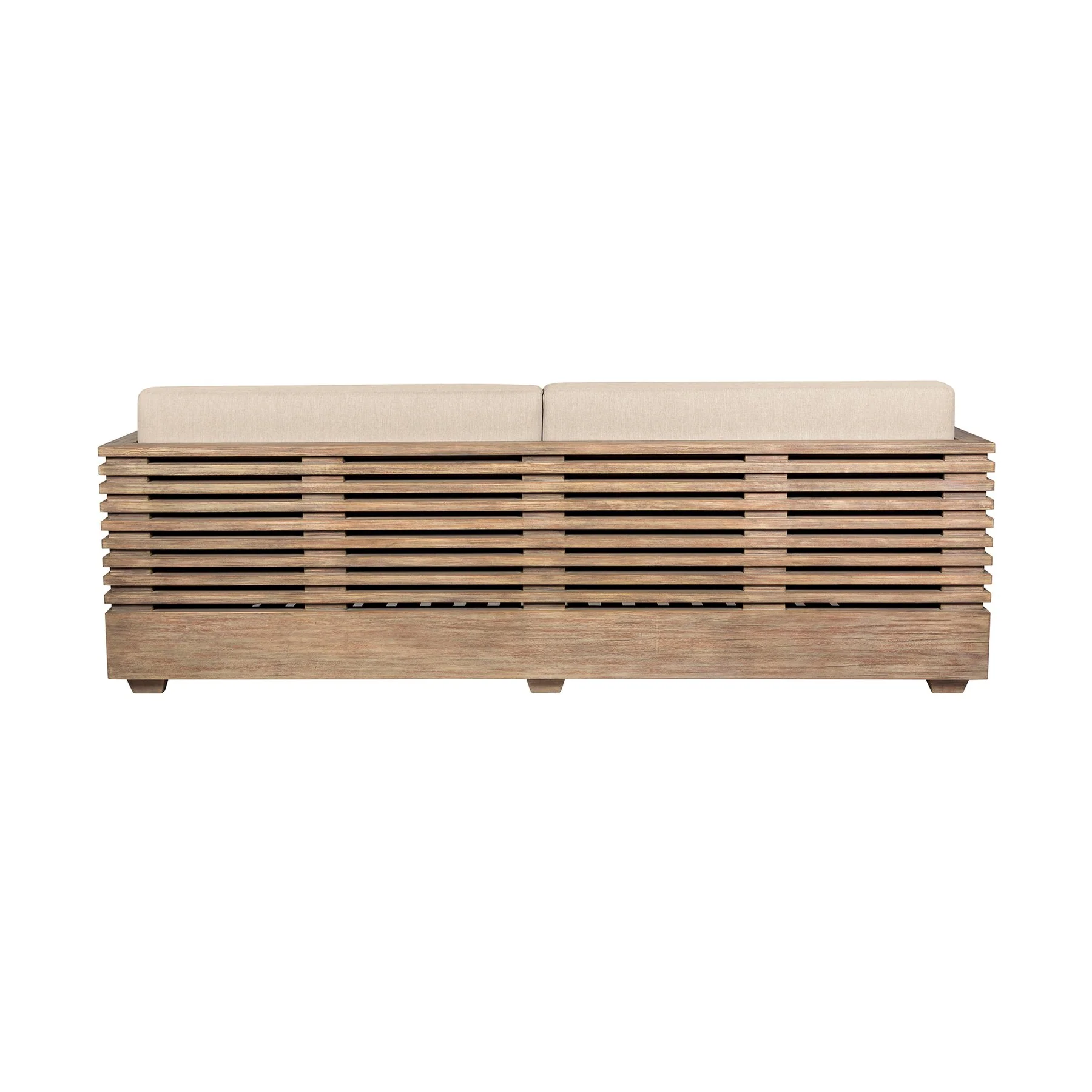 Vivid Outdoor Patio Sofa in Light Eucalyptus Wood with Taupe Olefin Cushions - Image 4