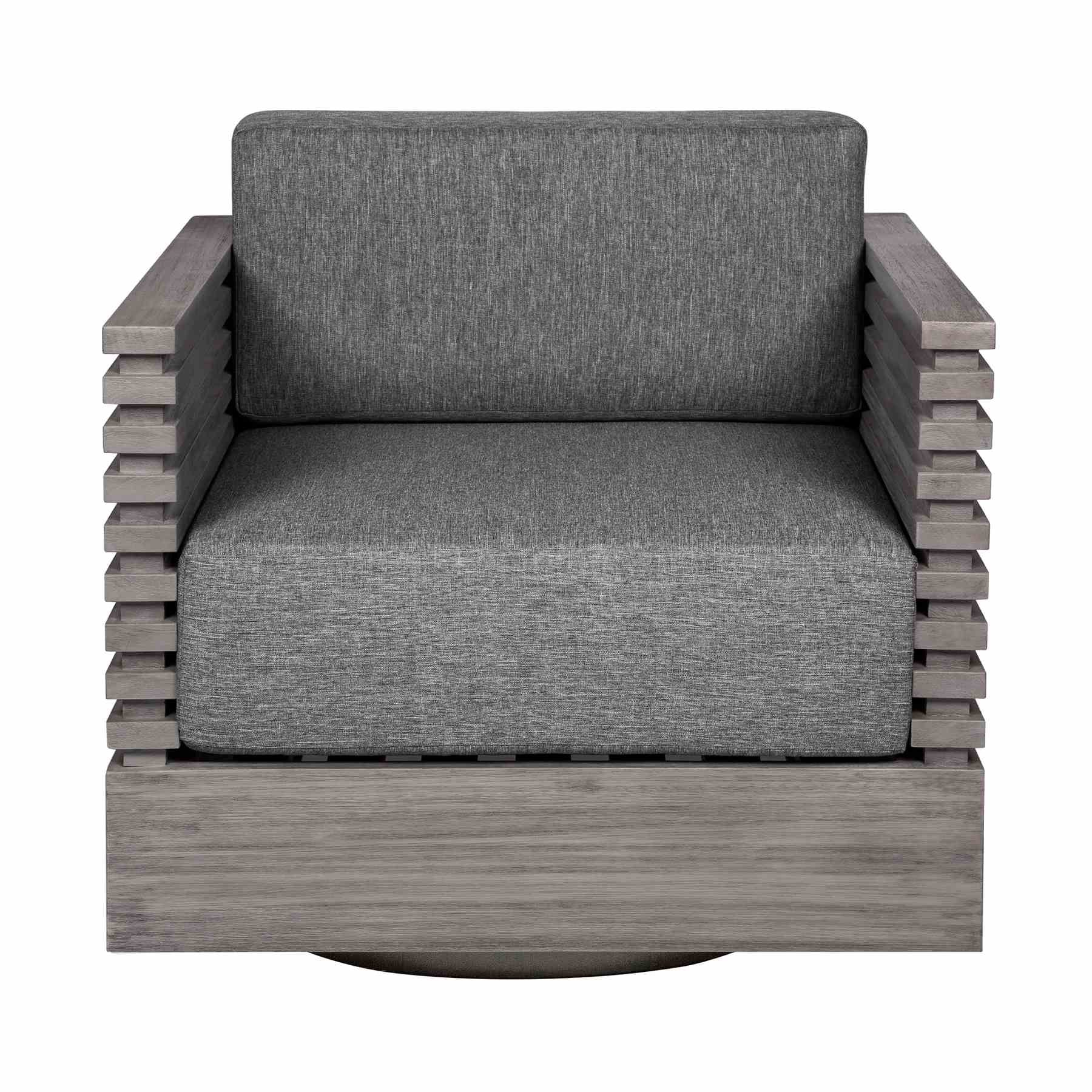Vivid Swivel Outdoor Patio Chair in Gray Eucalyptus Wood with Gray Olefin Cushions - Image 2