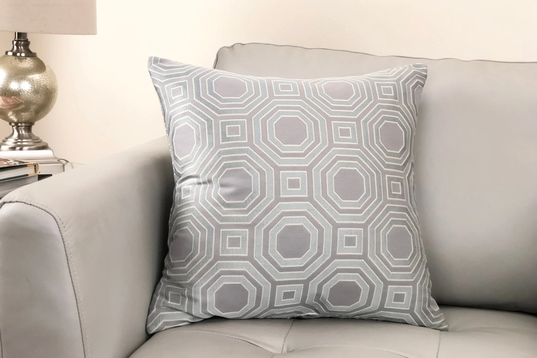 Warren Contemporary Decorative Feather and Down Throw Pillow In Mist Jacquard Fabric - Image 2