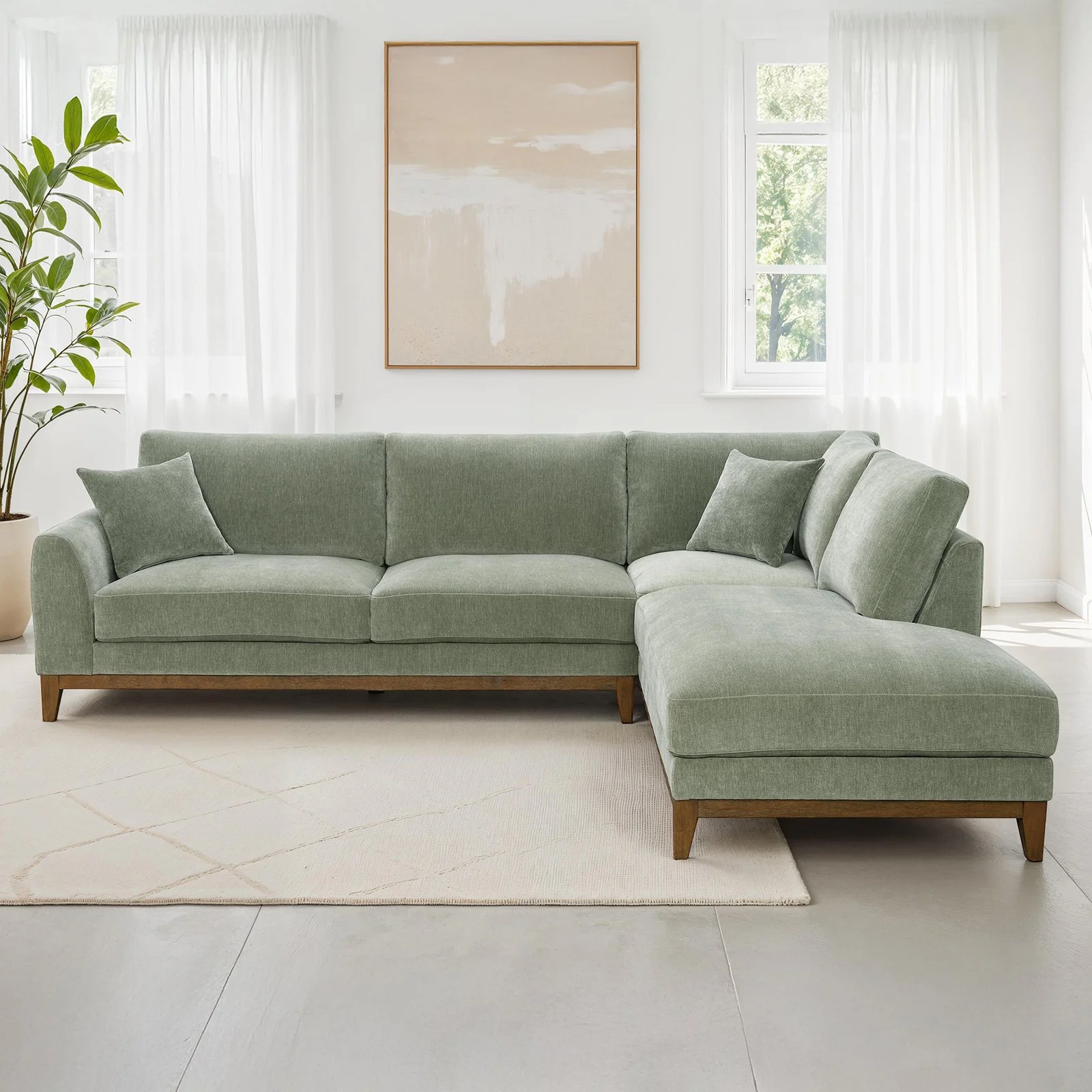 Watton Sectional, Right Chaise, Olive Green