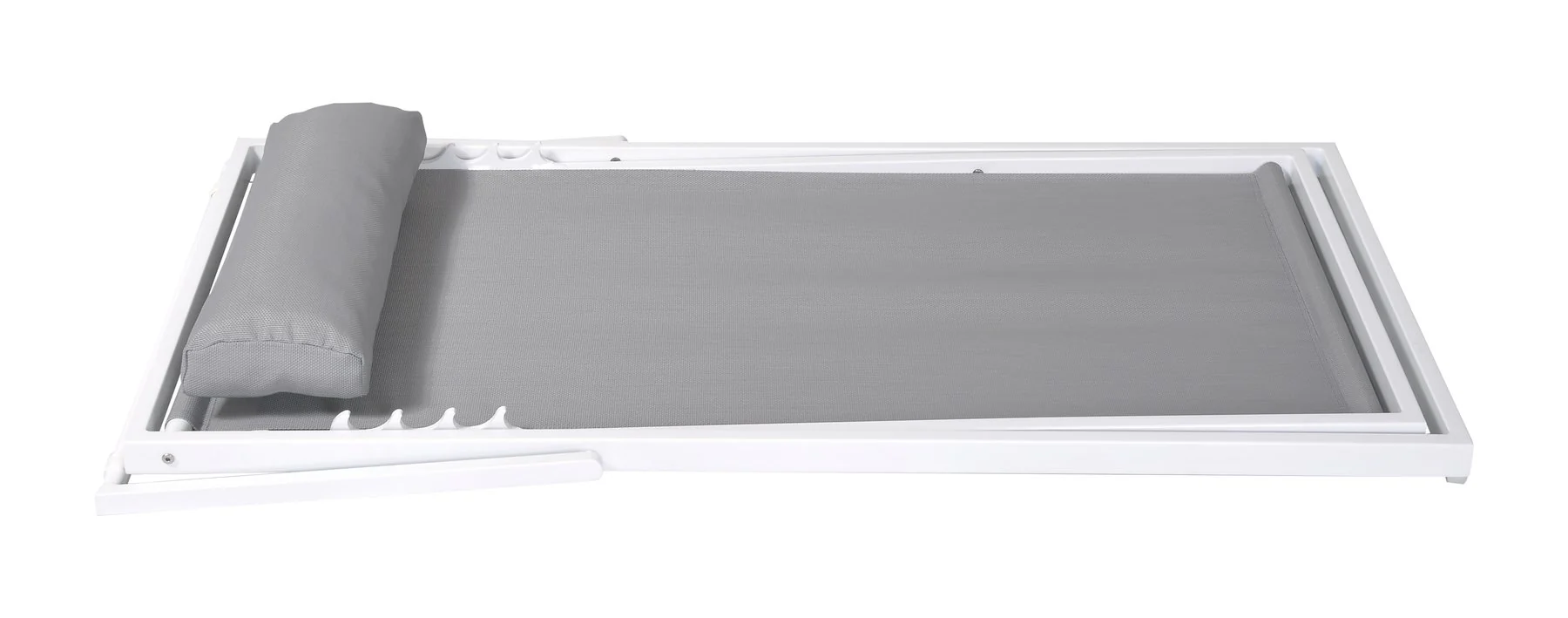 Wave Outdoor Patio Aluminum Deck Chair in White Powder Coated Finish with Gray Sling Textilene - Image 3