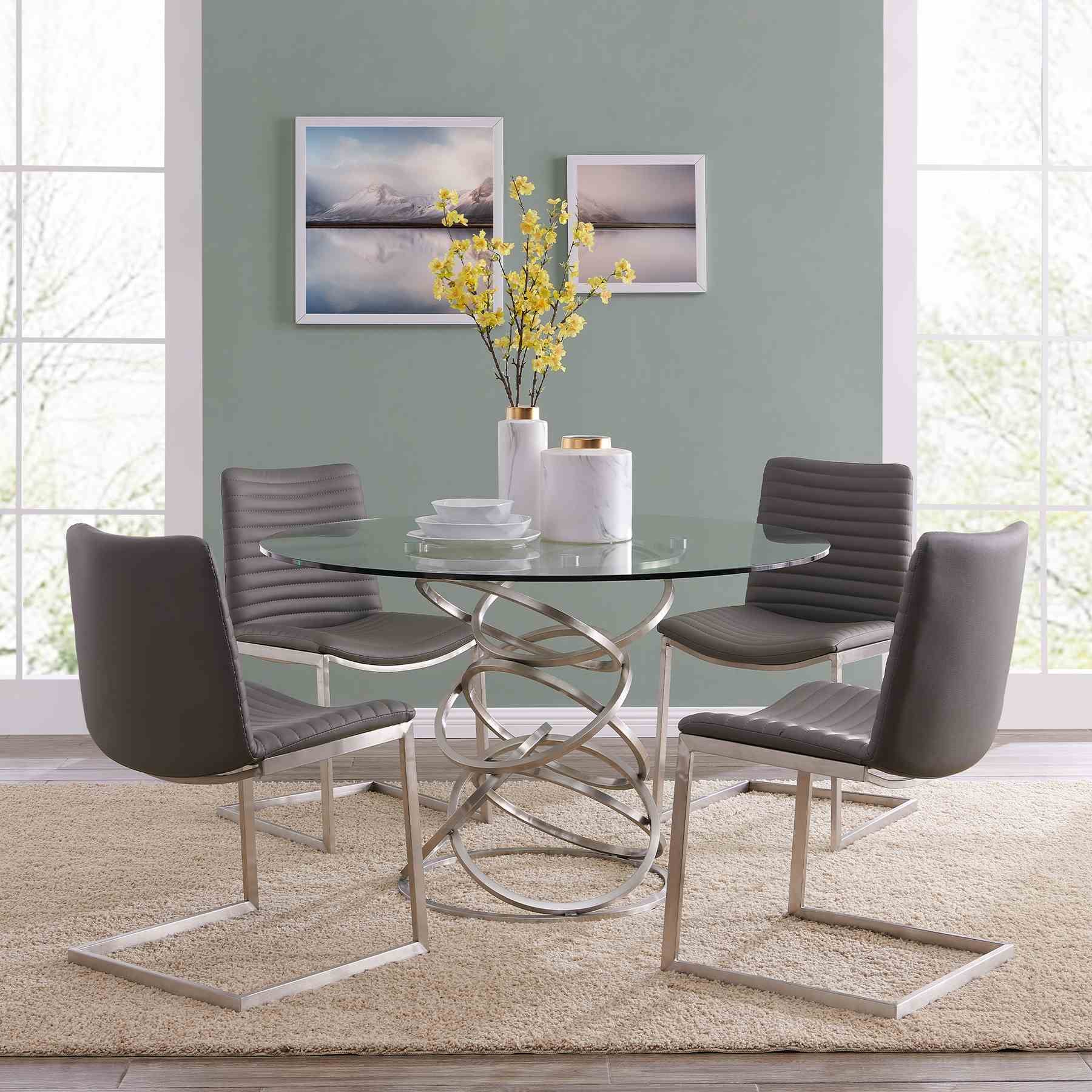 Wendy Contemporary Dining Table in Brushed Stainless Steel Finish and Clear Glass top - Image 5