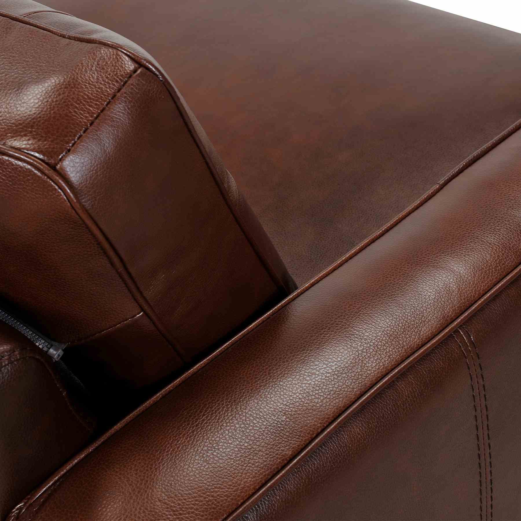 Wesley 81" Chestnut Genuine Leather Power Footrest Tuxedo Arm Sofa - Image 6